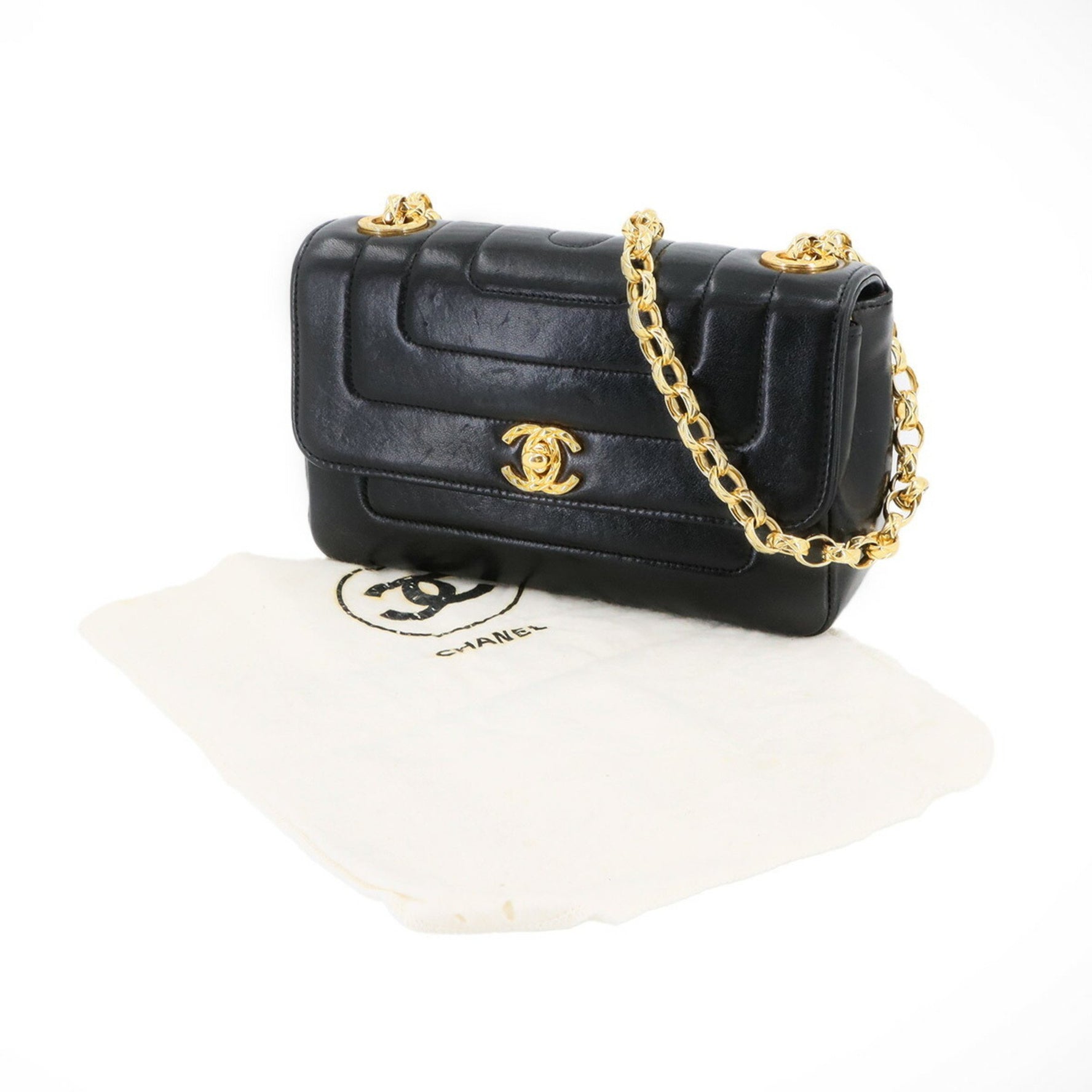 CHANEL Bejeweled Chain Shoulder Bag in Lambskin with Gold Hardware. Matelasse Bag.