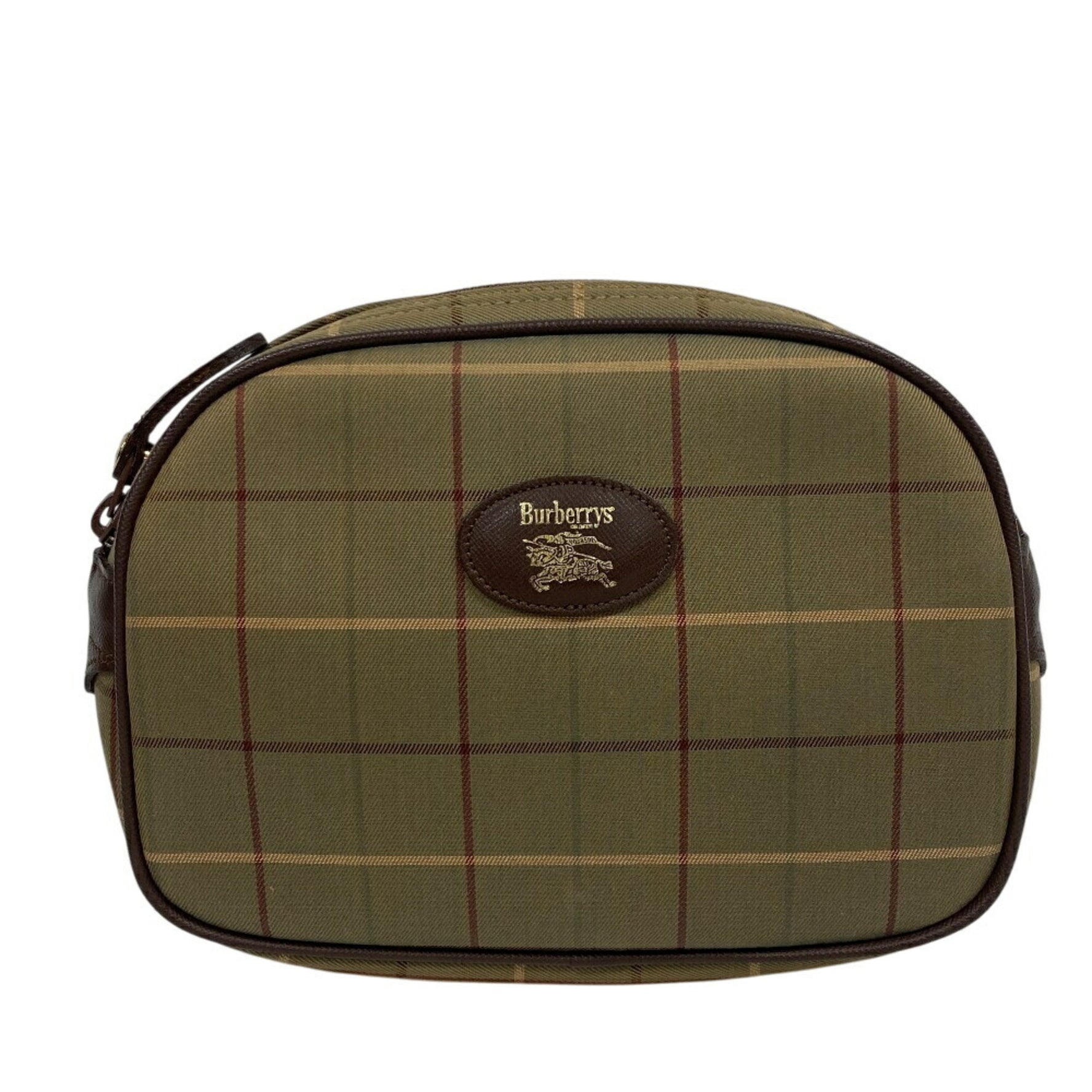 BURBERRY Mega Check Pouch High Khaki Green Women's