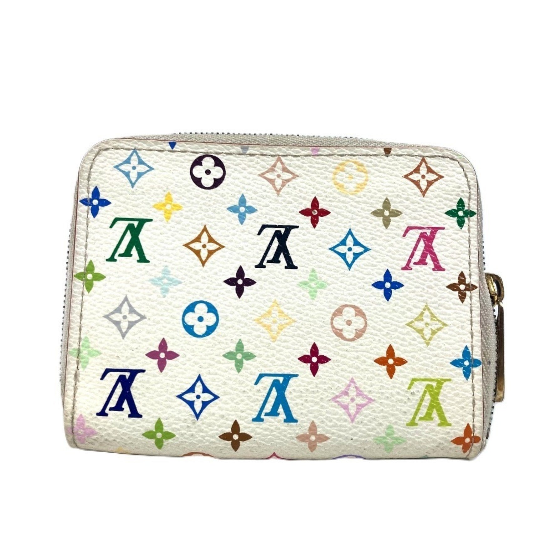 Louis Vuitton Monogram Multicolor Zipper Coin Purse Wallet Round Wallet/Coin Case Canvas Blanc White
