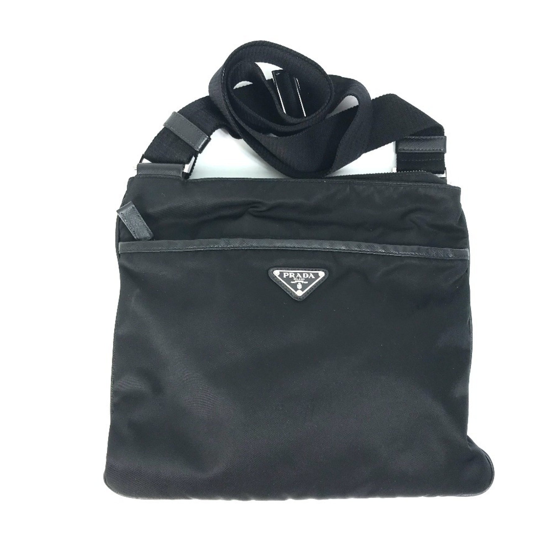 PRADA Triangle Logo Shoulder Bag in Nylon/Leather