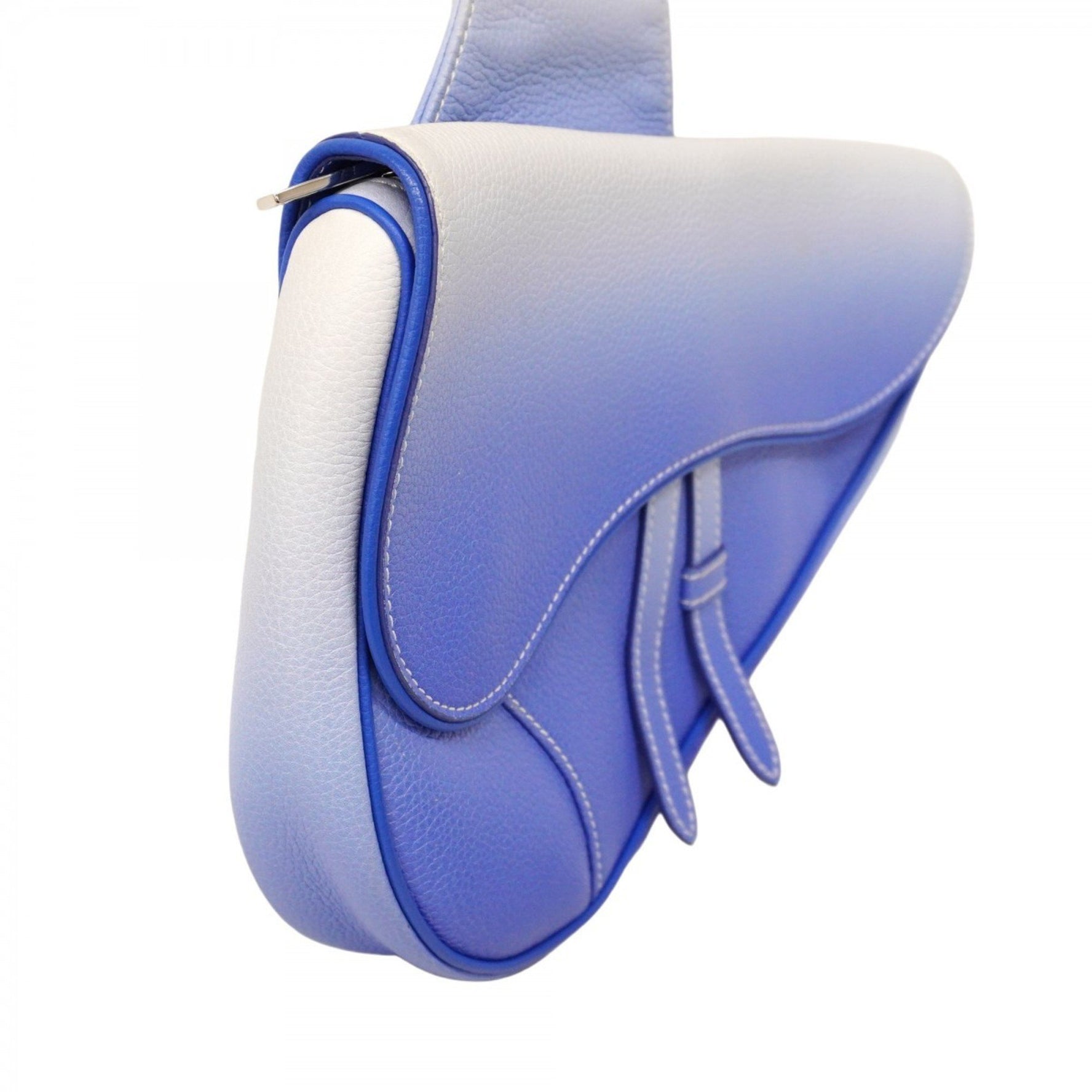 Christian Dior Saddle Leather Shoulder Bag, Blue and White