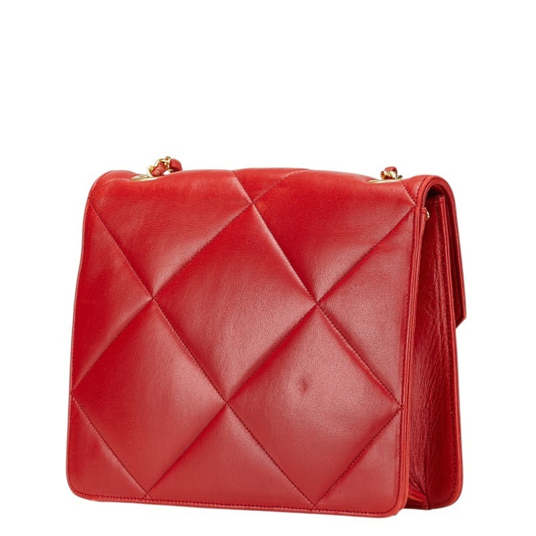 CHANEL Matelasse Coco Mark Chain Shoulder Bag in Red Lambskin