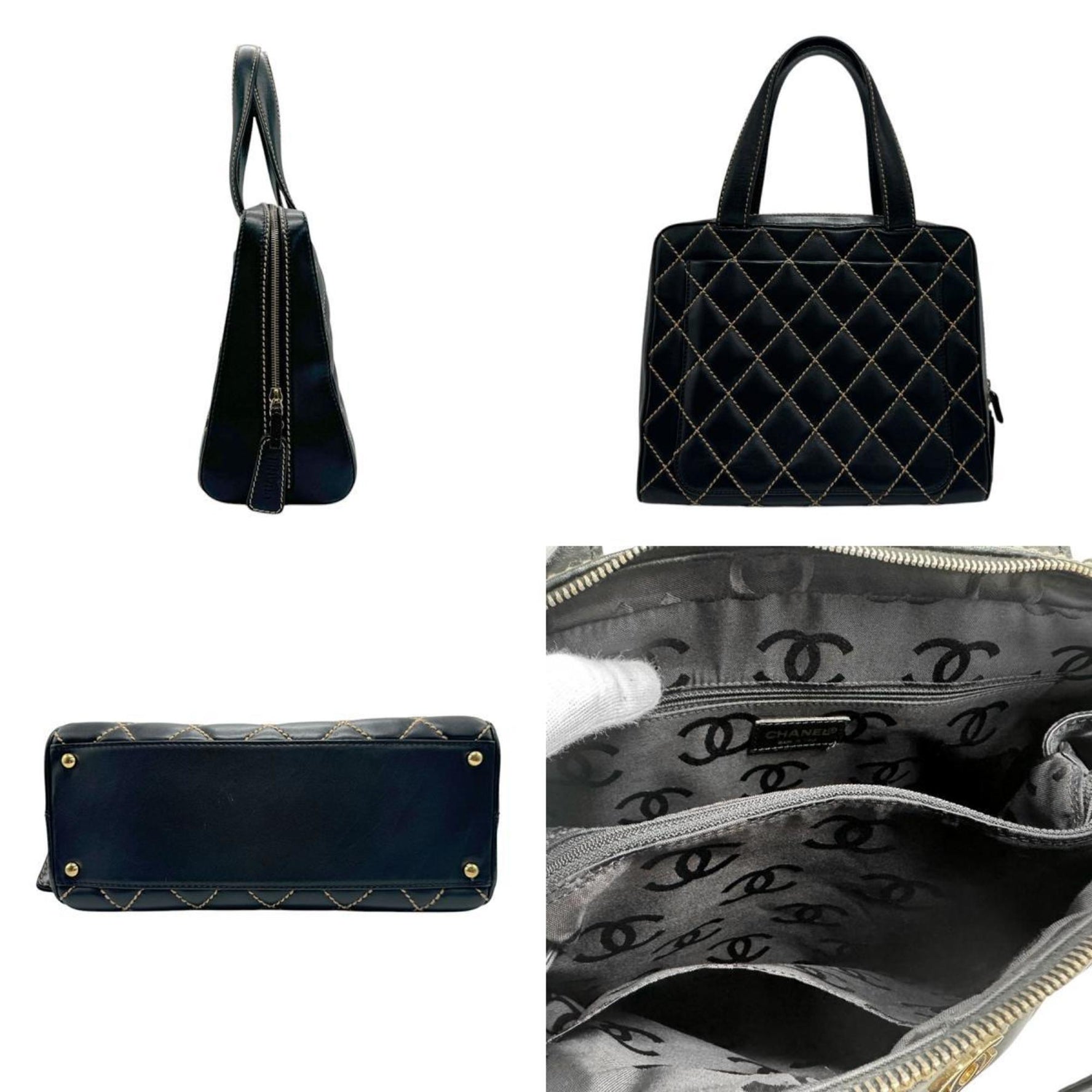 CHANEL Handbag Wild Stitch Leather Gold