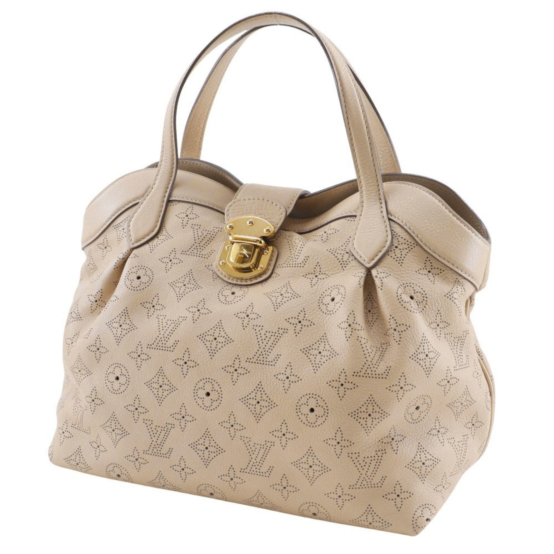 Louis Vuitton Shiels PM Handbag Monogram Mahina Opal 2011 Beige Size with Snap Lock