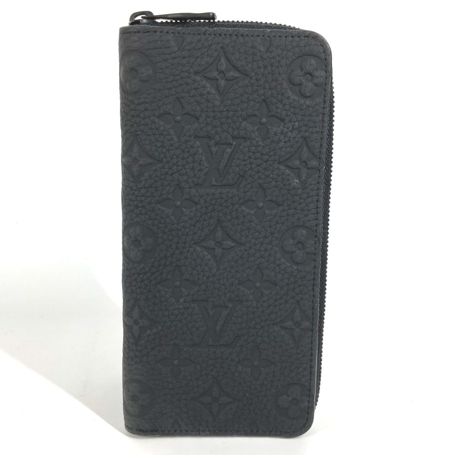 LOUIS VUITTON M69047 Monogram Zippy Wallet Vertical Round Zipper Long in Taurillon Clemence Leather, Men's, Noir Black, Like New