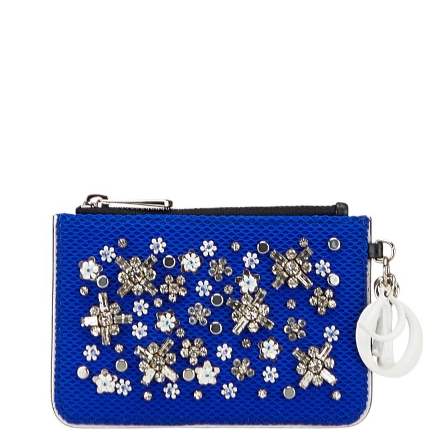 Christian Dior Dior mesh beaded wallet/coin case pouch in blue and black leather .