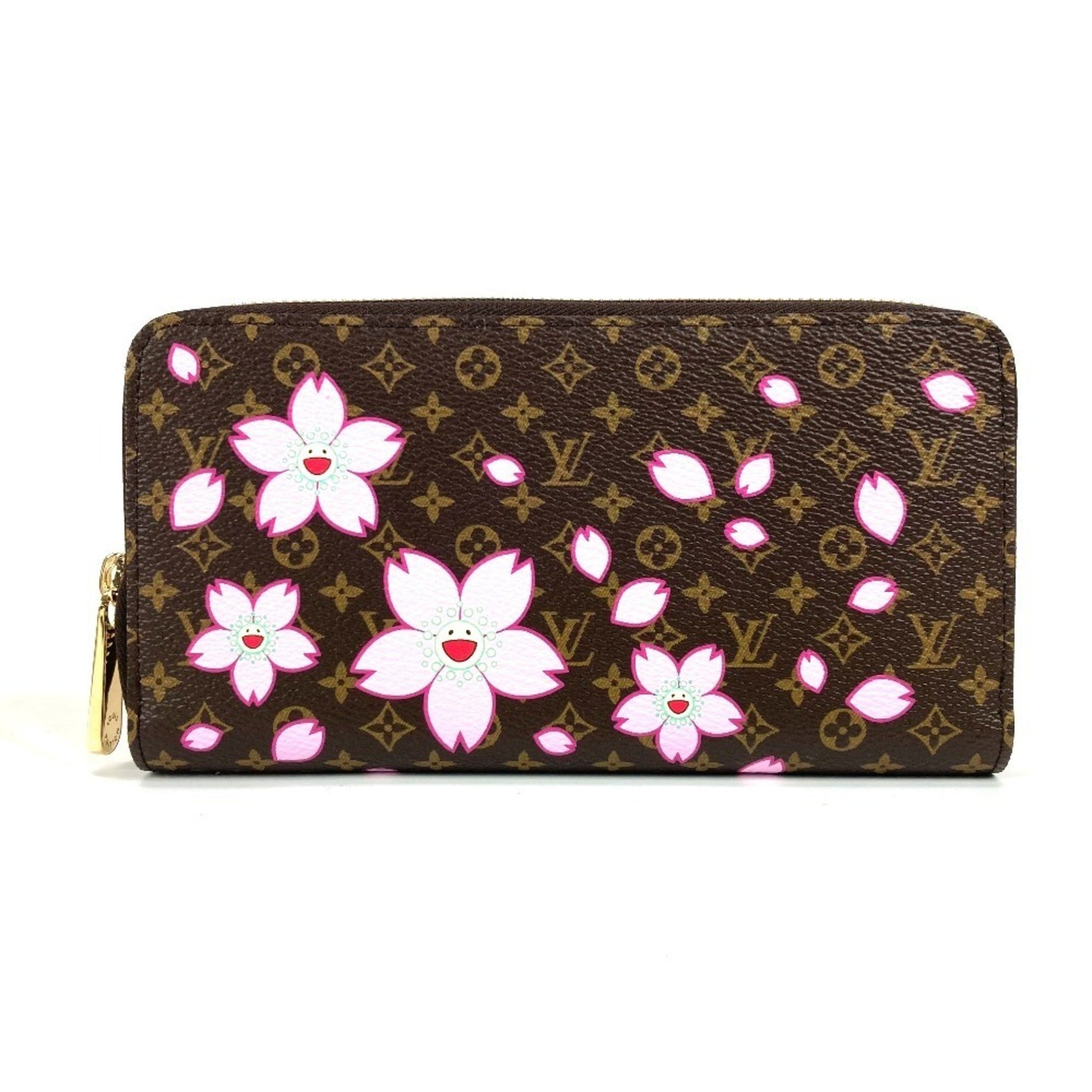 Louis Vuitton Takashi Murakami Monogram LV x TM Zippy Wallet Cherry Blossom Round Zipper Long Canvas Brown