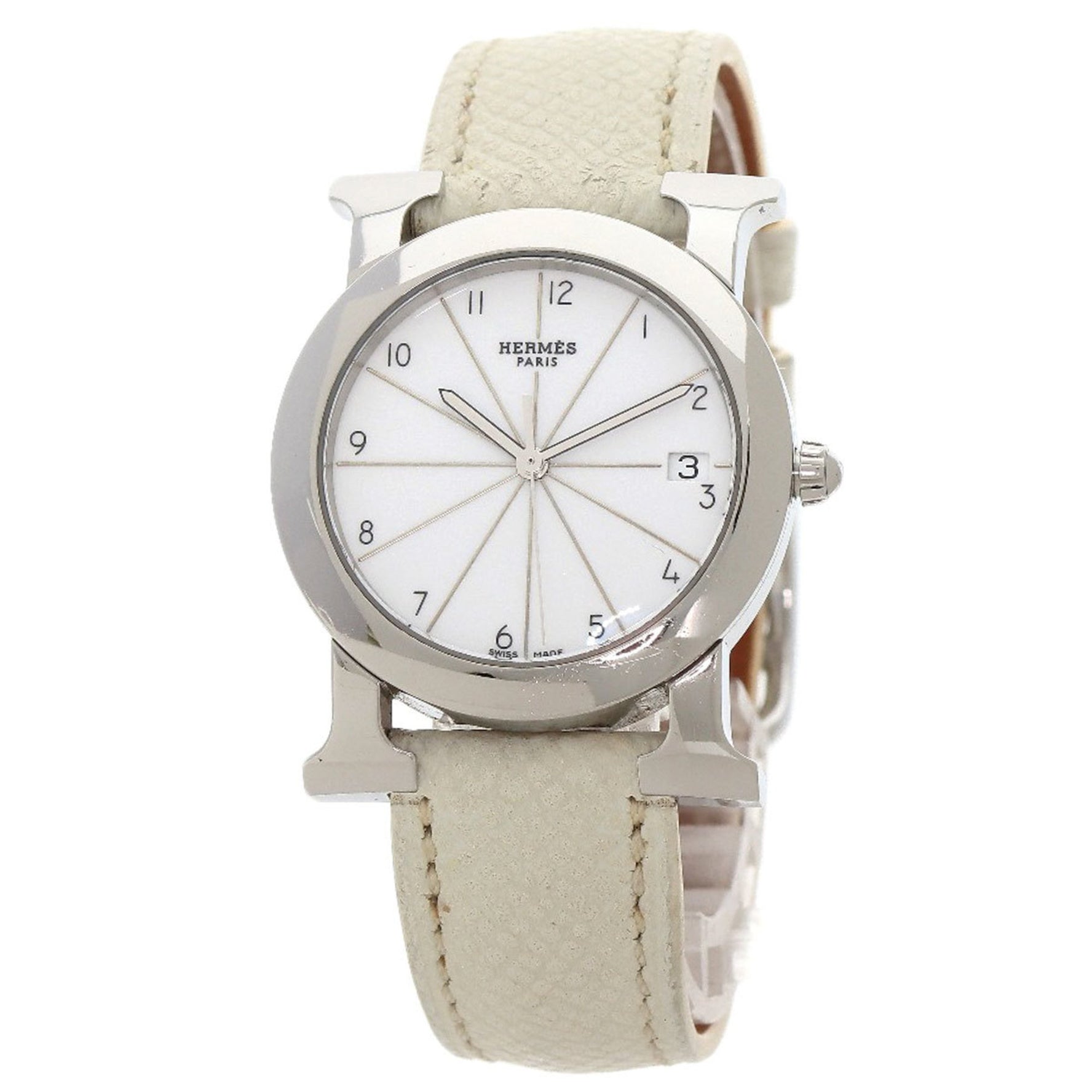Hermes HR1.510 H Watch Rondo Wristwatch Stainless Steel Leather Women's HERMES