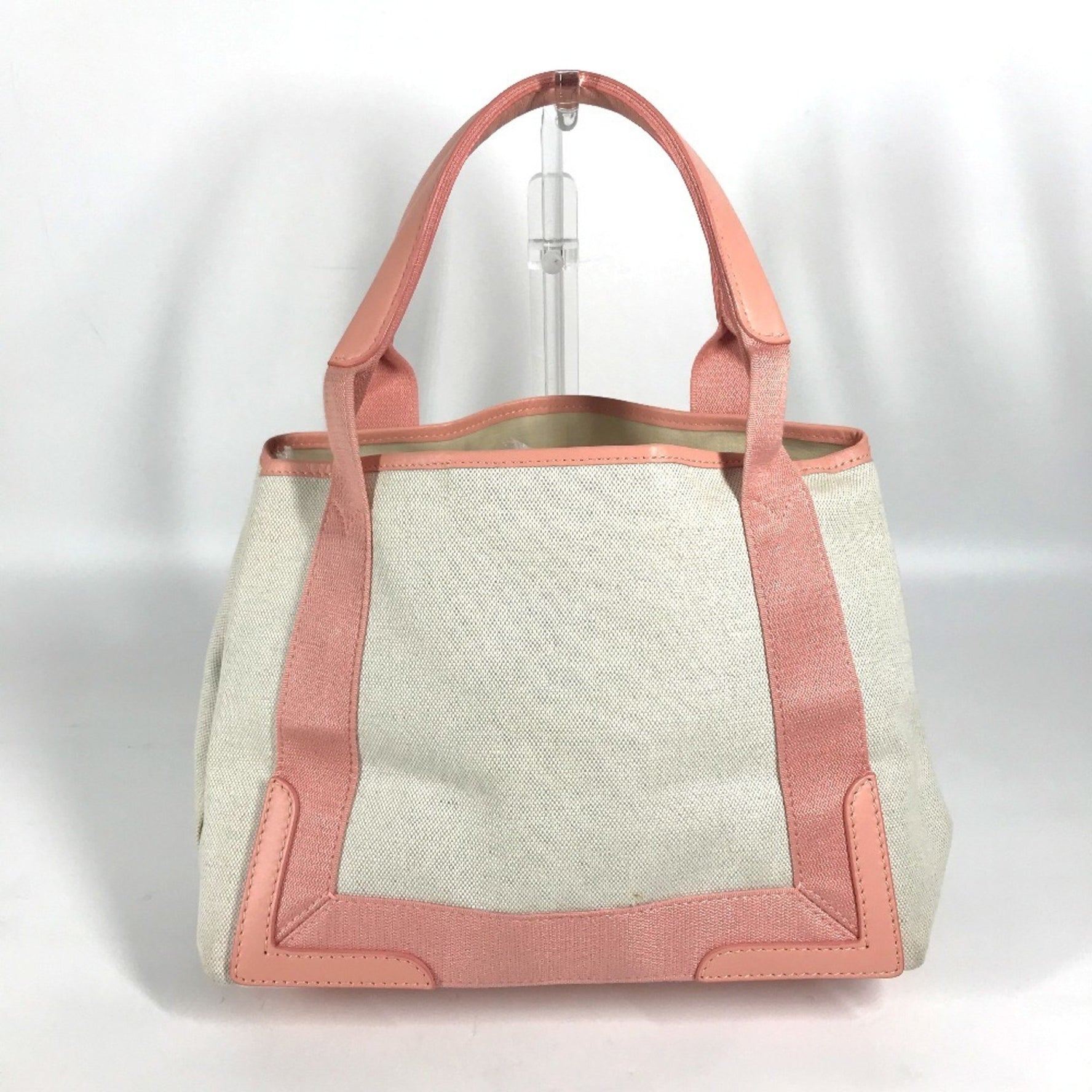 BALENCIAGA Navy Cabas S Handbag Tote Bag in Canvas/Leather, Natural/Light Pink