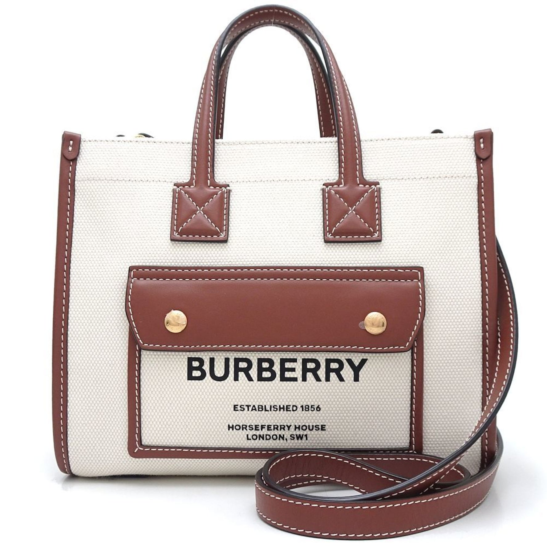 BURBERRY Freya Tote Shoulder Bag Canvas x Leather Natural Brown