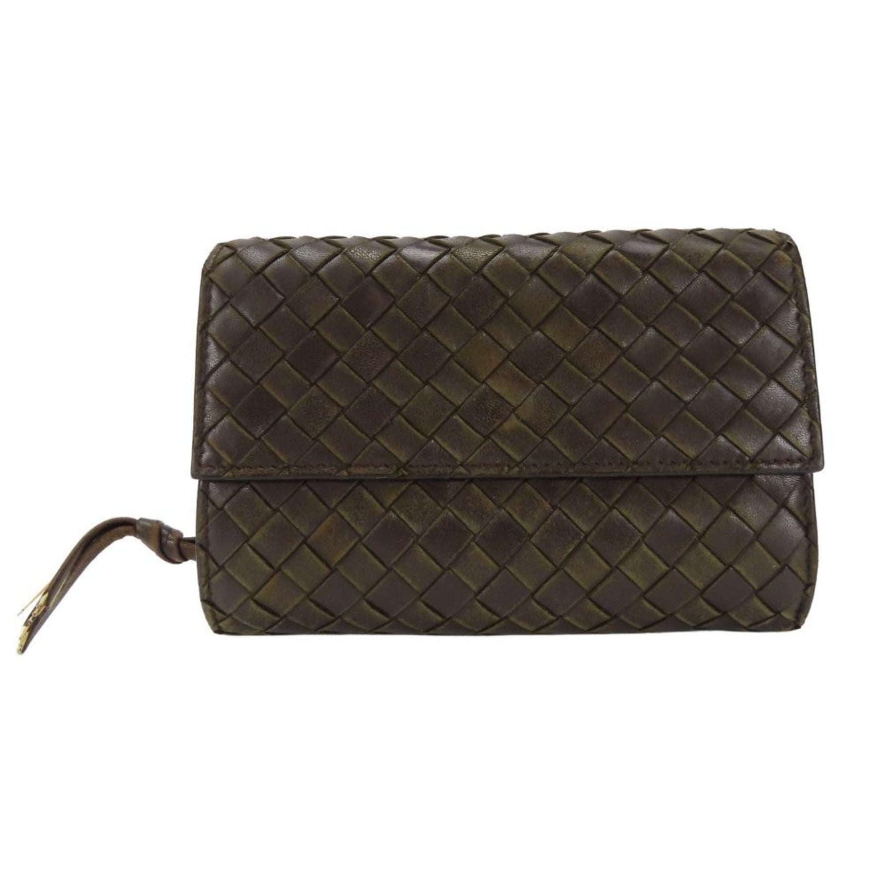 Bottega Veneta Tri-fold Wallet Intrecciato Lambskin Dark Brown Coin Pocket BOTTEGAVENETA