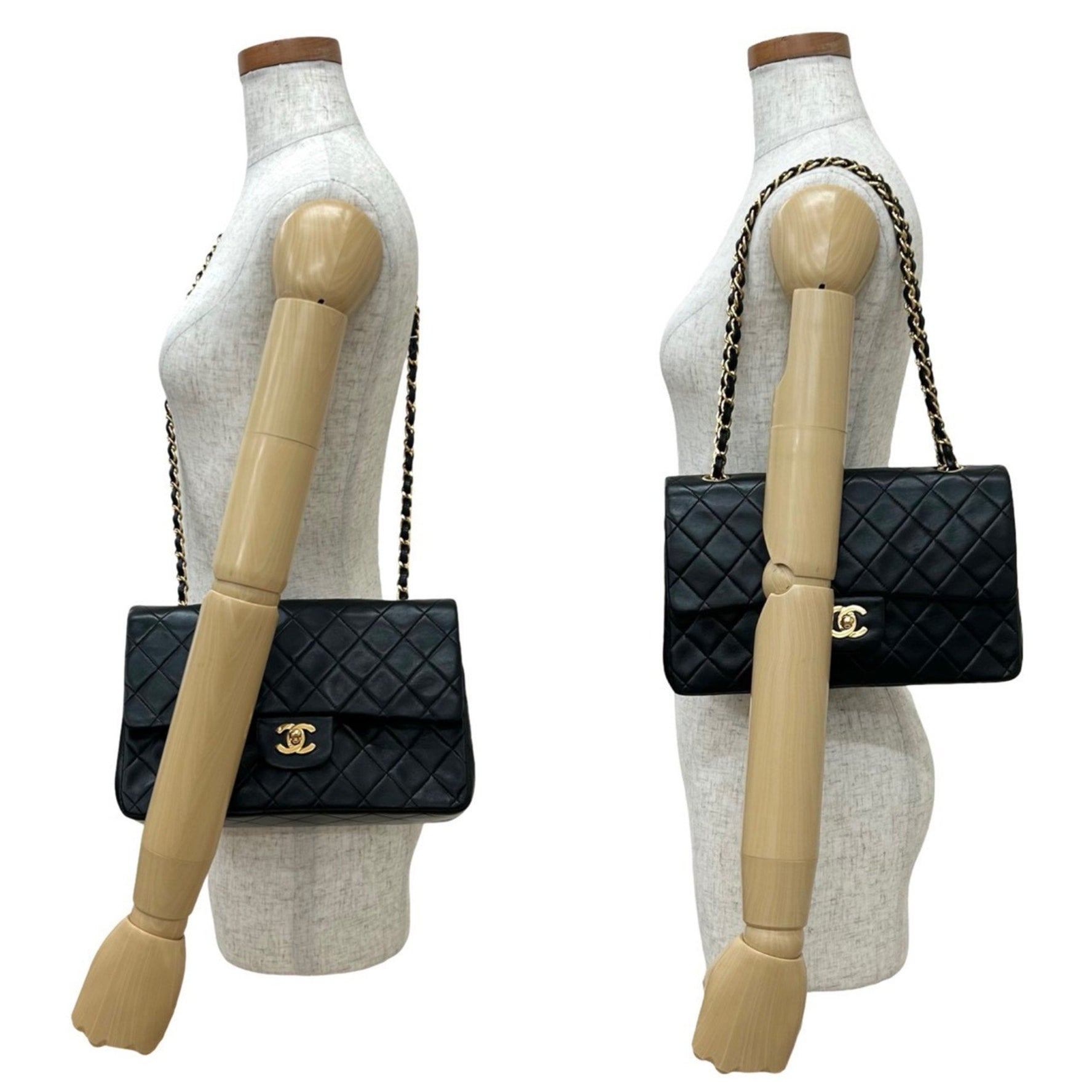 CHANEL Matelasse Double Flap Coco Mark Lambskin Leather Chain Shoulder Bag