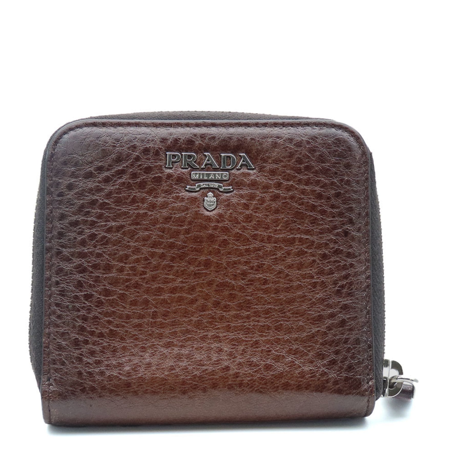 PRADA Bi-fold Wallet 1M0522 Leather CACAO Brown Compact Round Women's