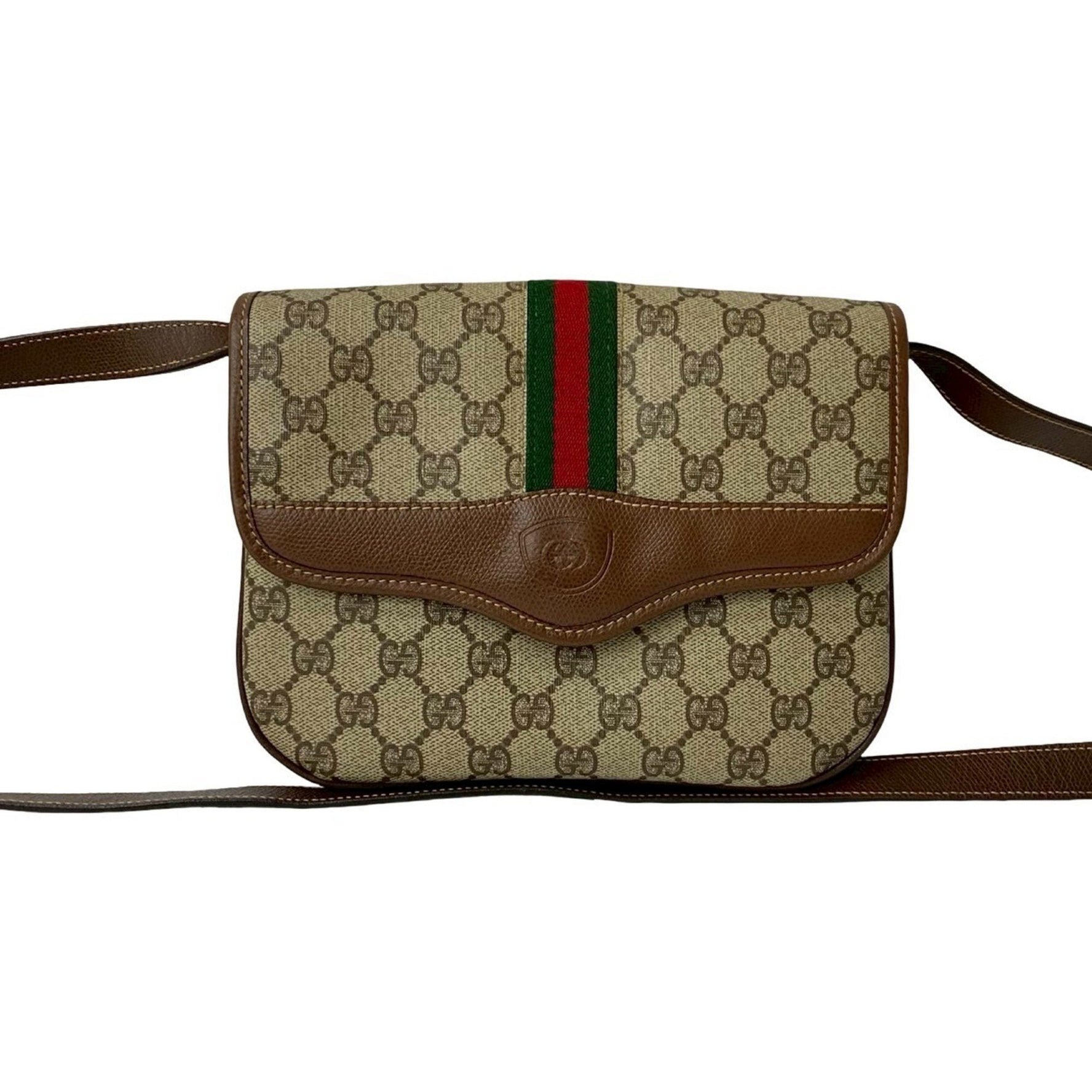 GUCCI Old Gucci Sherry Line GG Logo Leather Shoulder Bag Pochette Brown