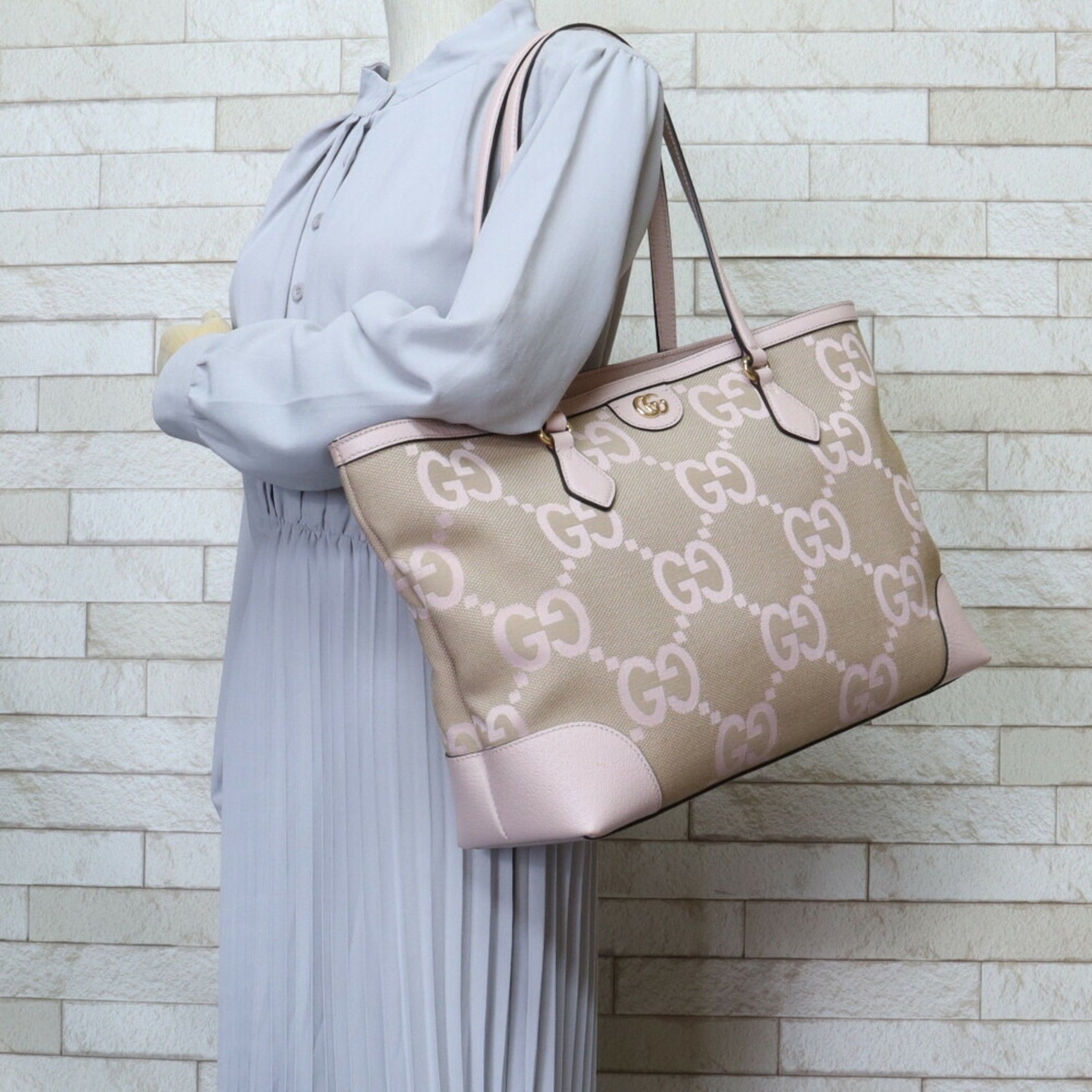Gucci Jumbo GG Tote Bag Canvas Pink Women's GUCCI