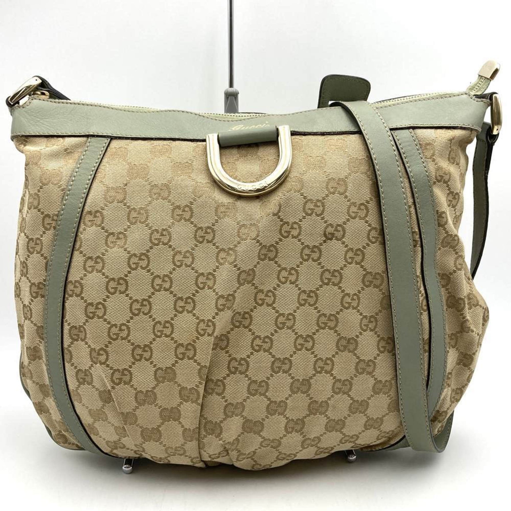 GUCCI Shoulder Bag GG Canvas Leather Abby Green