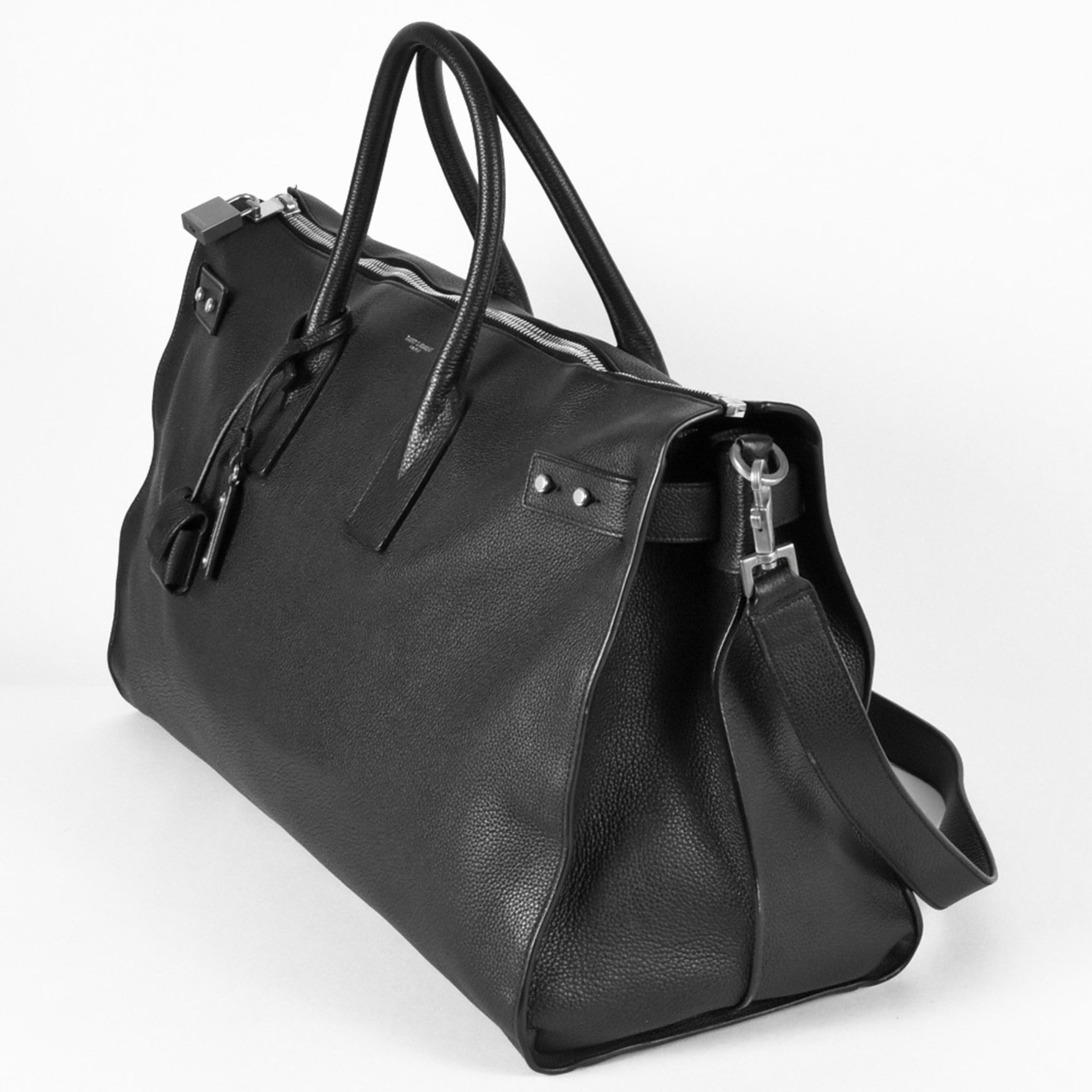 Saint Laurent SAINT LAURENT 48H Duffle Bag Sac de Jour Souple Shoulder Grained Leather Black Handbag ITJ1Y5LPUTKL
