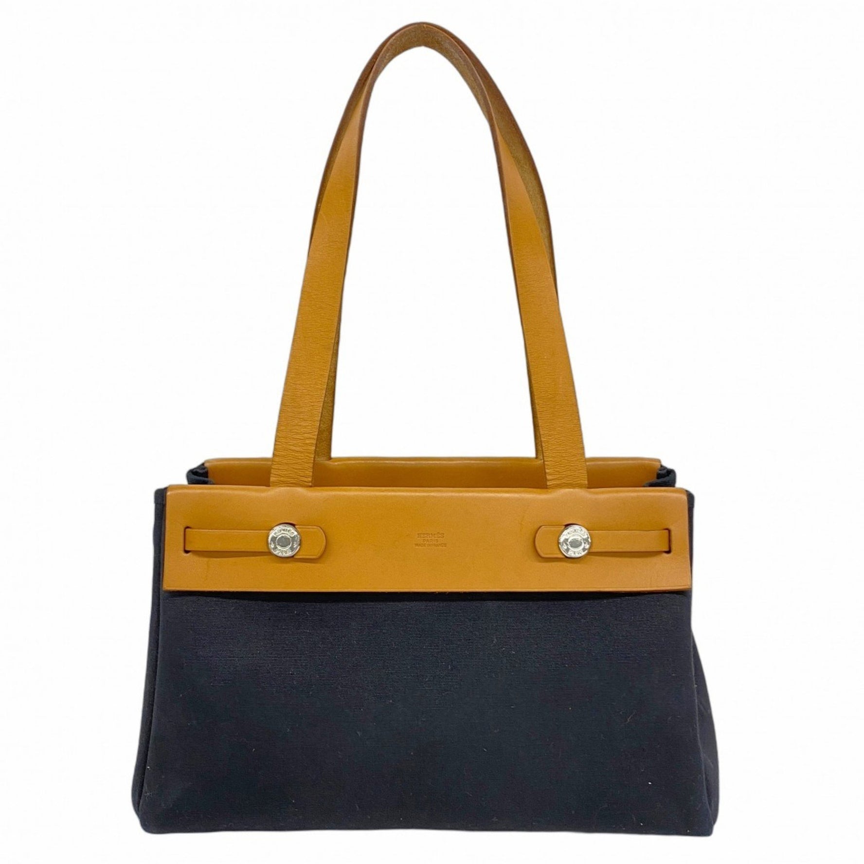 Hermes Hermès Airbag Cabas PM Toile Officier Tote Bag, Black/Natural, G Stamp, Women's, P1192837