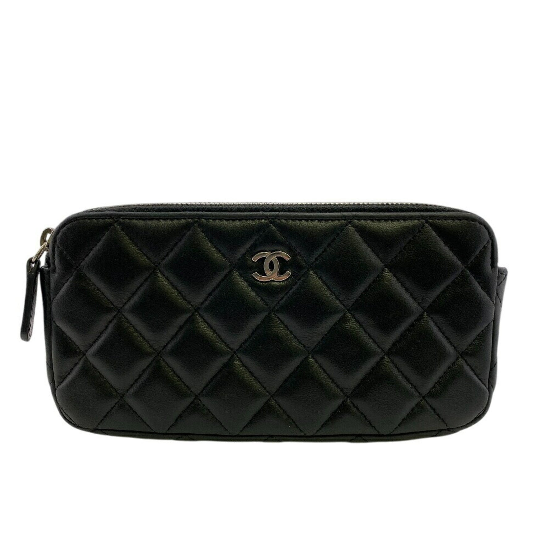 CHANEL W Chain Shoulder Wallet Matelasse Long Black