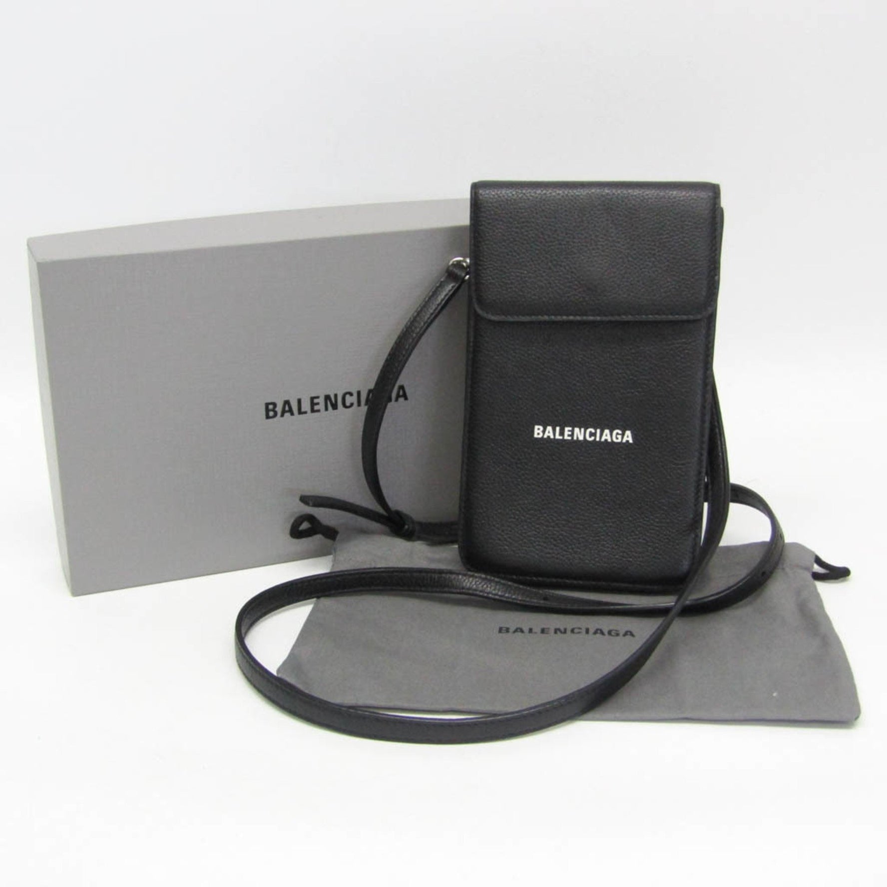 Balenciaga Smartphone Card Holder Men,Women Leather Shoulder Bag Black