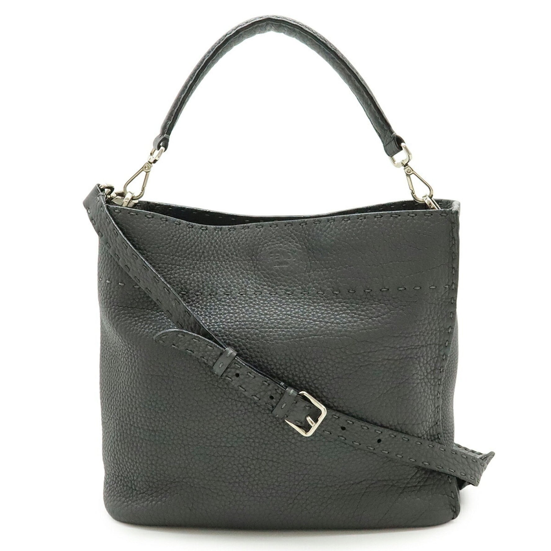 FENDI Selleria Anna Small Handbag/Shoulder Bag in Dark Grey Leather