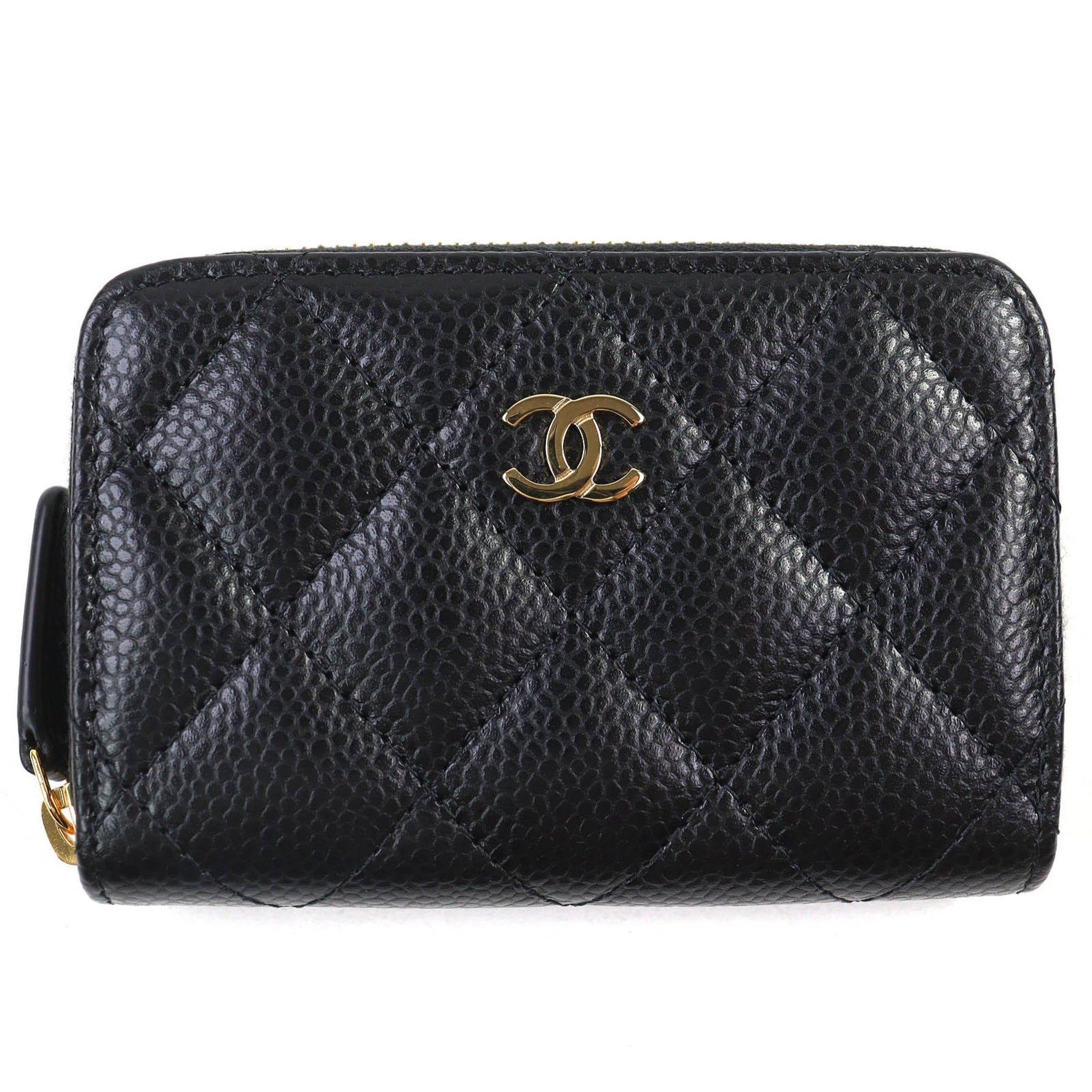CHANEL Classic Coin Purse in Caviar Leather with Coco Mark and Random Serial Number. Zip-Up Wallet/Coin Case Gold Hardware. Includes Box Dust Bag. Made Italy.