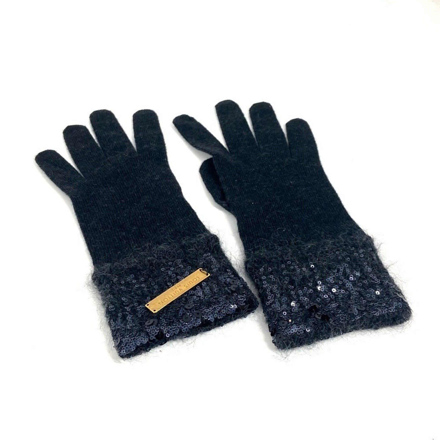 Louis Vuitton Metal Plate Sequin Logo Gloves Accessories Wool Mohair Grey