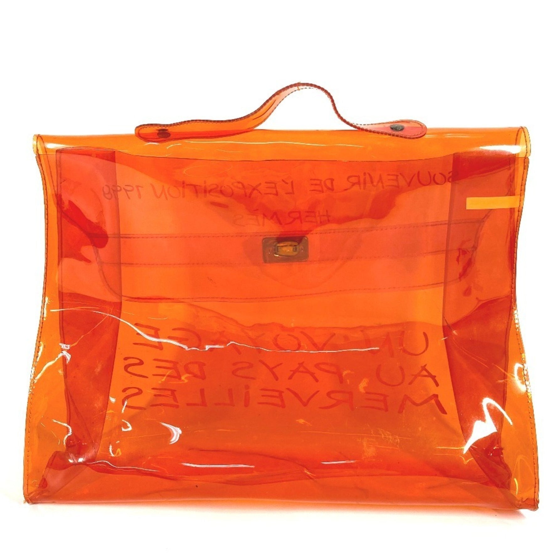 HERMES Vinyl Kelly Tote Bag/Handbag, Orange