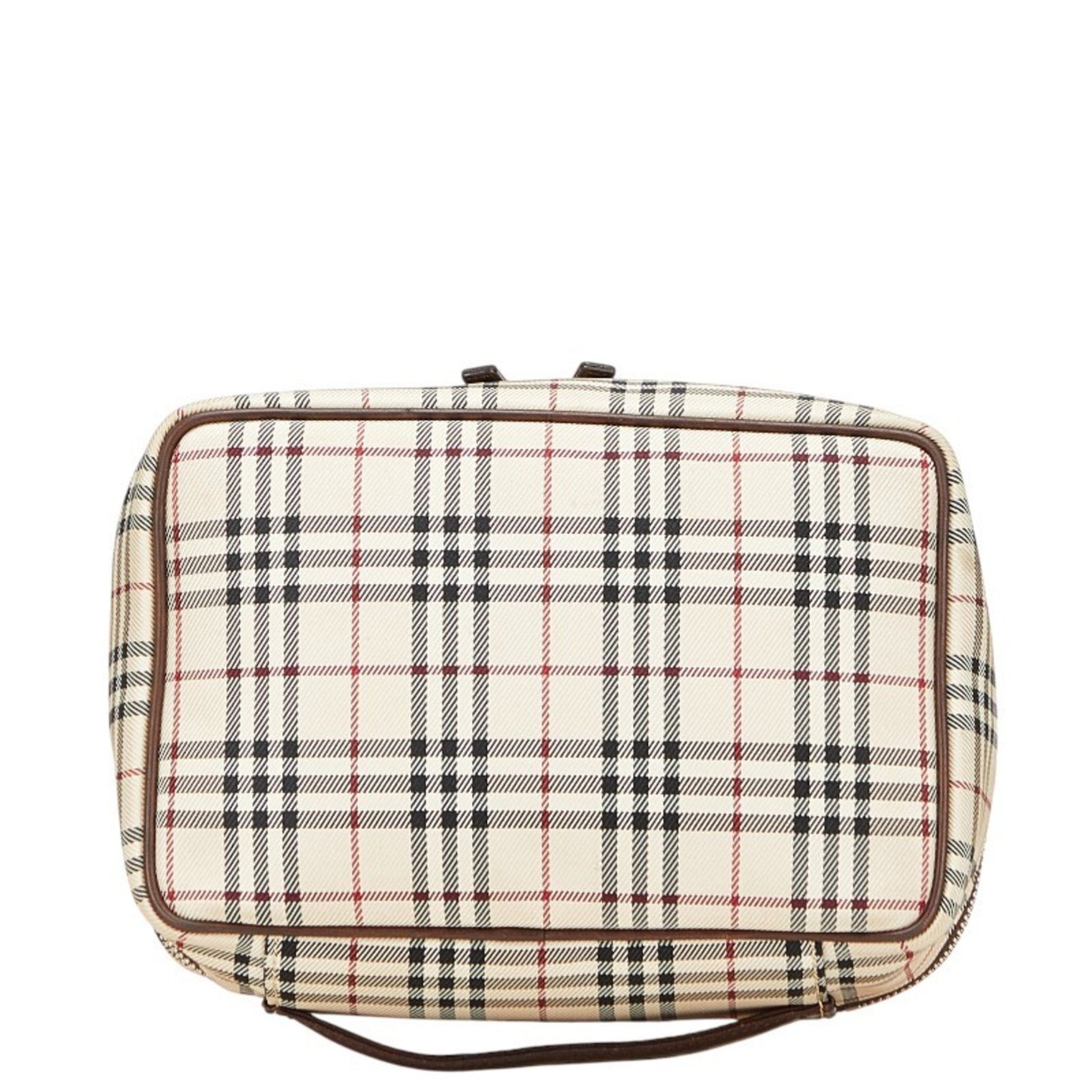Burberry Nova Check Handbag/Cosmetic Pouch in Beige and Multicolor Canvas Leather.