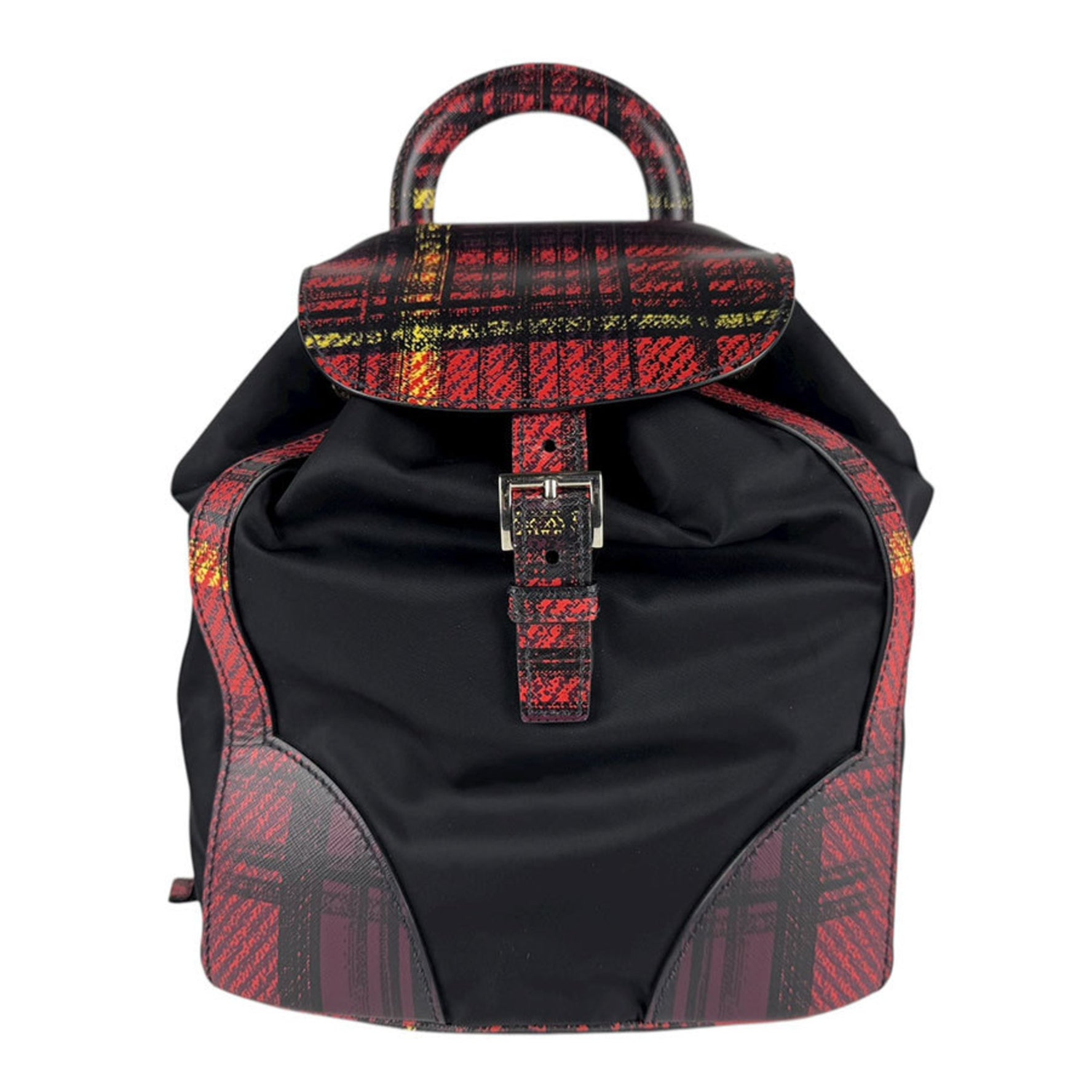 Prada Backpack Nylon Leather Black Red Silver