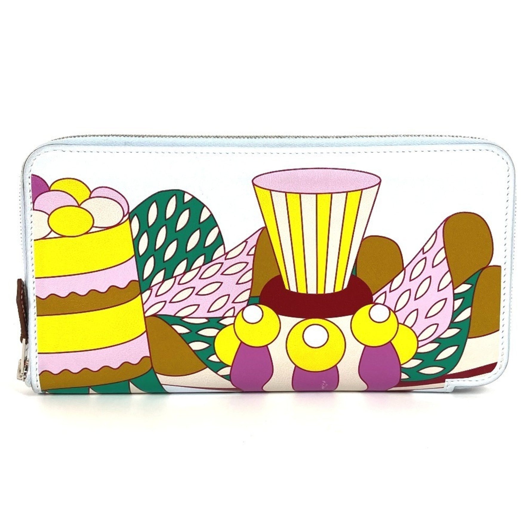 HERMES Azap Long Silk In La Patisserie Wallet Round Zipper Swift Men's Francaise Bleu Brume Multicolor