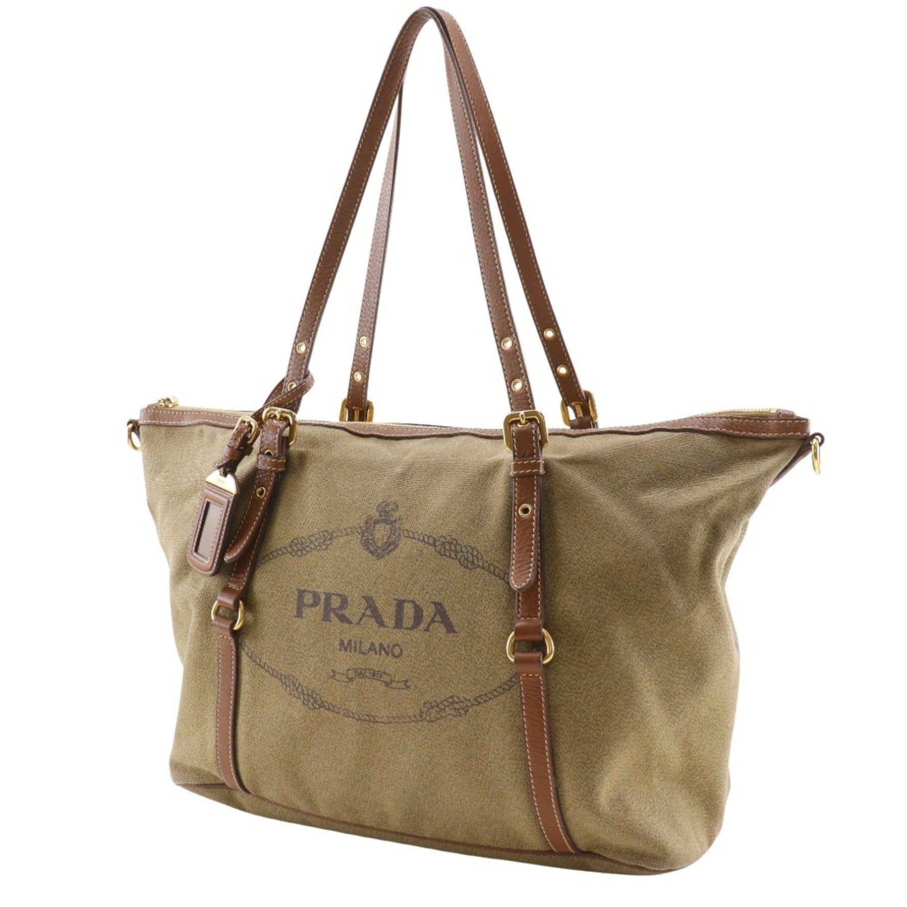 Prada Jacquard Tote Bag in Khaki Beige Canvas, Unisex