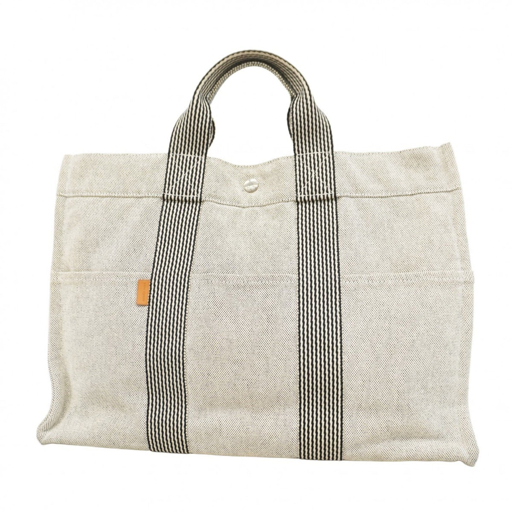 Hermes New Foule MM Tote Bag Canvas Ivory Black Men's