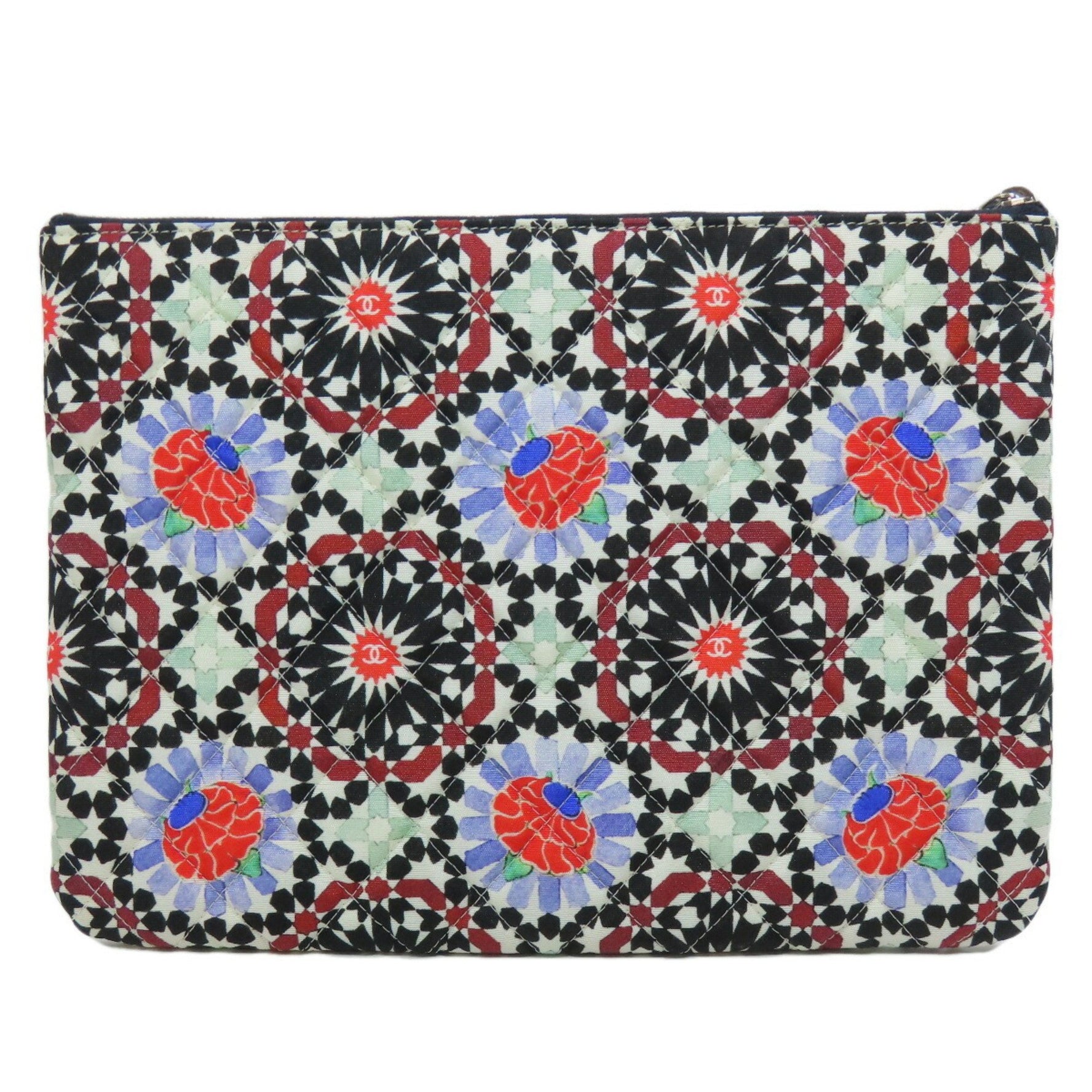 Chanel Matelasse Flower Pattern Pouch Clutch Bag Quilted