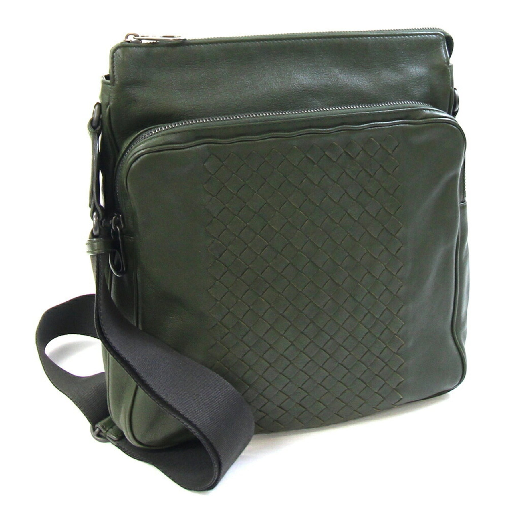 Bottega Veneta Intrecciato Dark Green Leather Crossbody Shoulder Bag