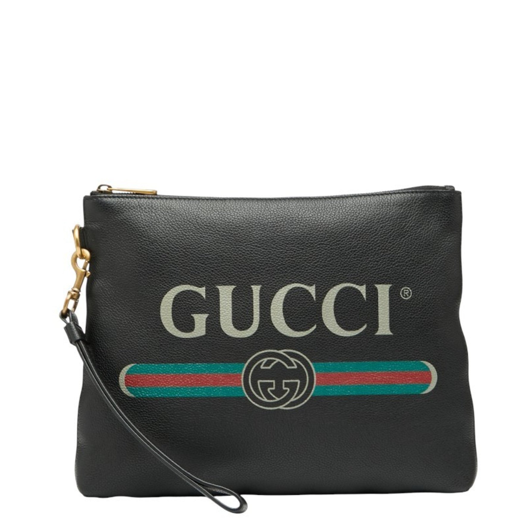 Gucci logo print clutch bag leather