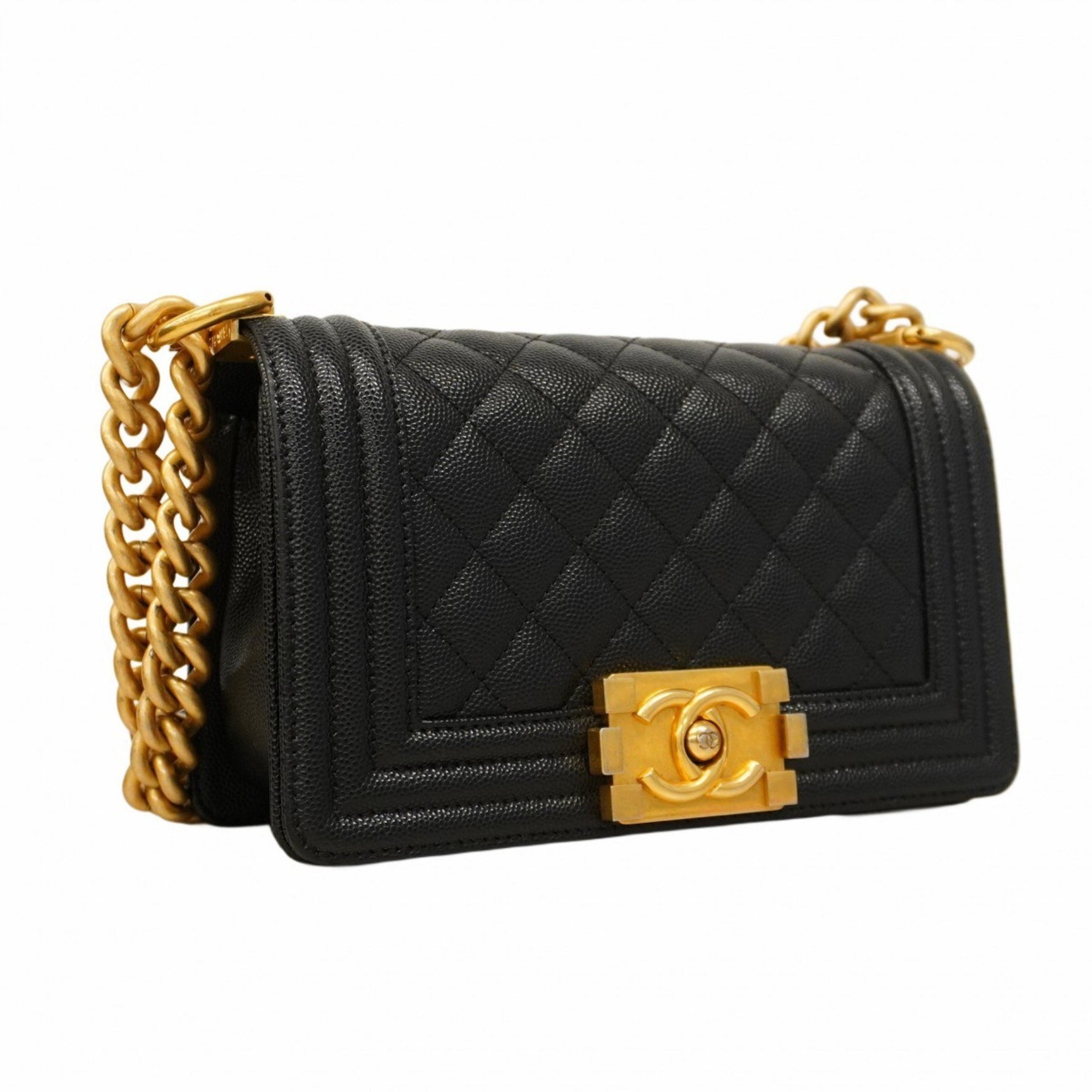 Chanel Shoulder Bag Boy Chain Caviar Skin Black Women's