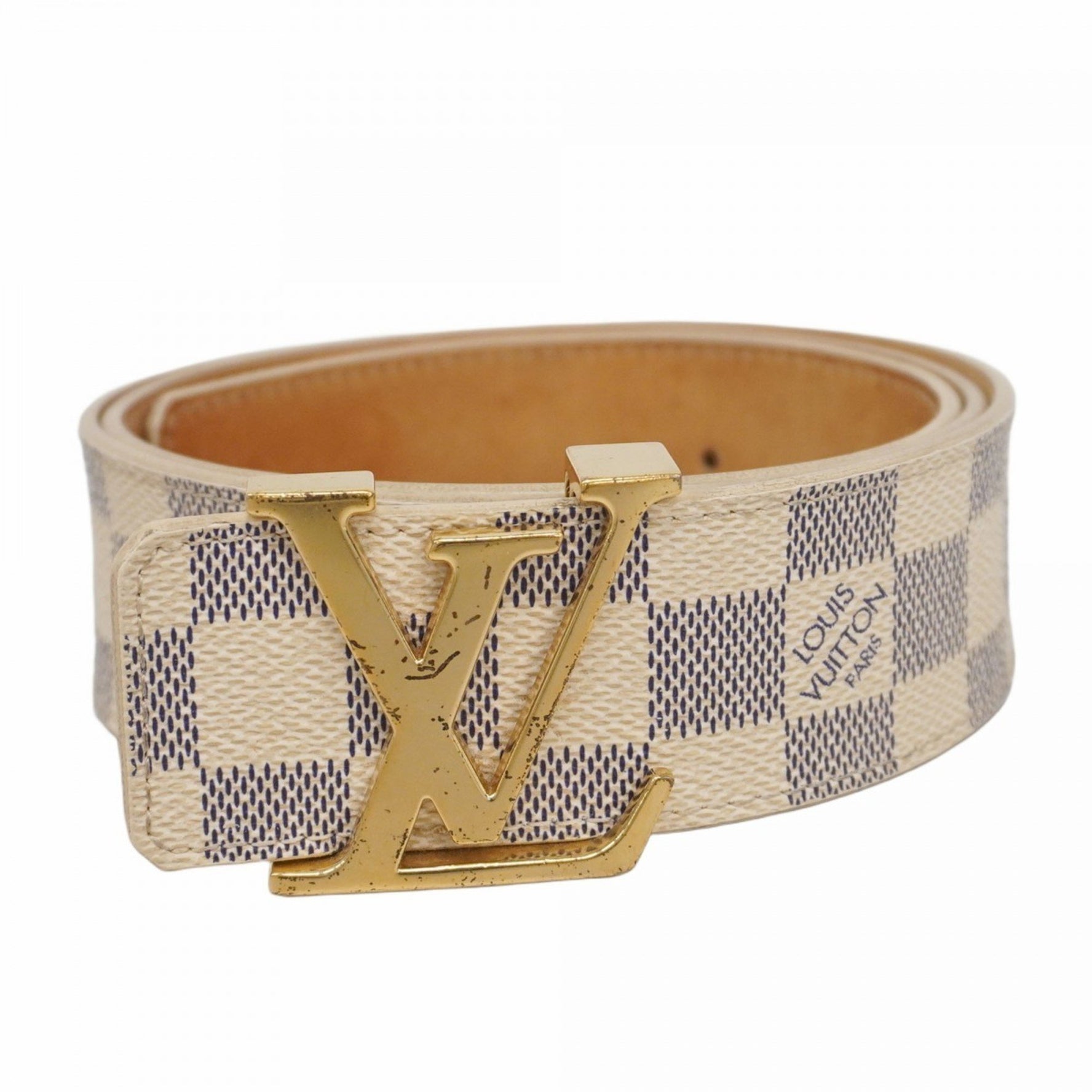 Louis Vuitton Damier Azur Centurion Belt with LV Initials, M9609, White, Women's