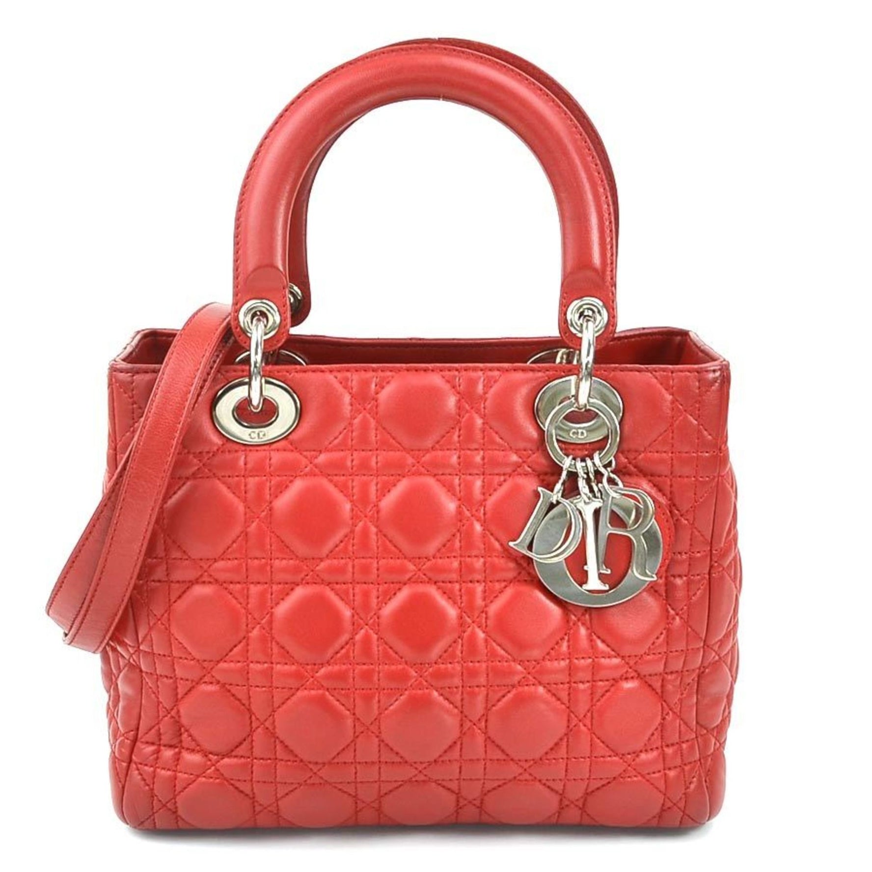 Christian Dior handbag shoulder bag Lady leather red silver
