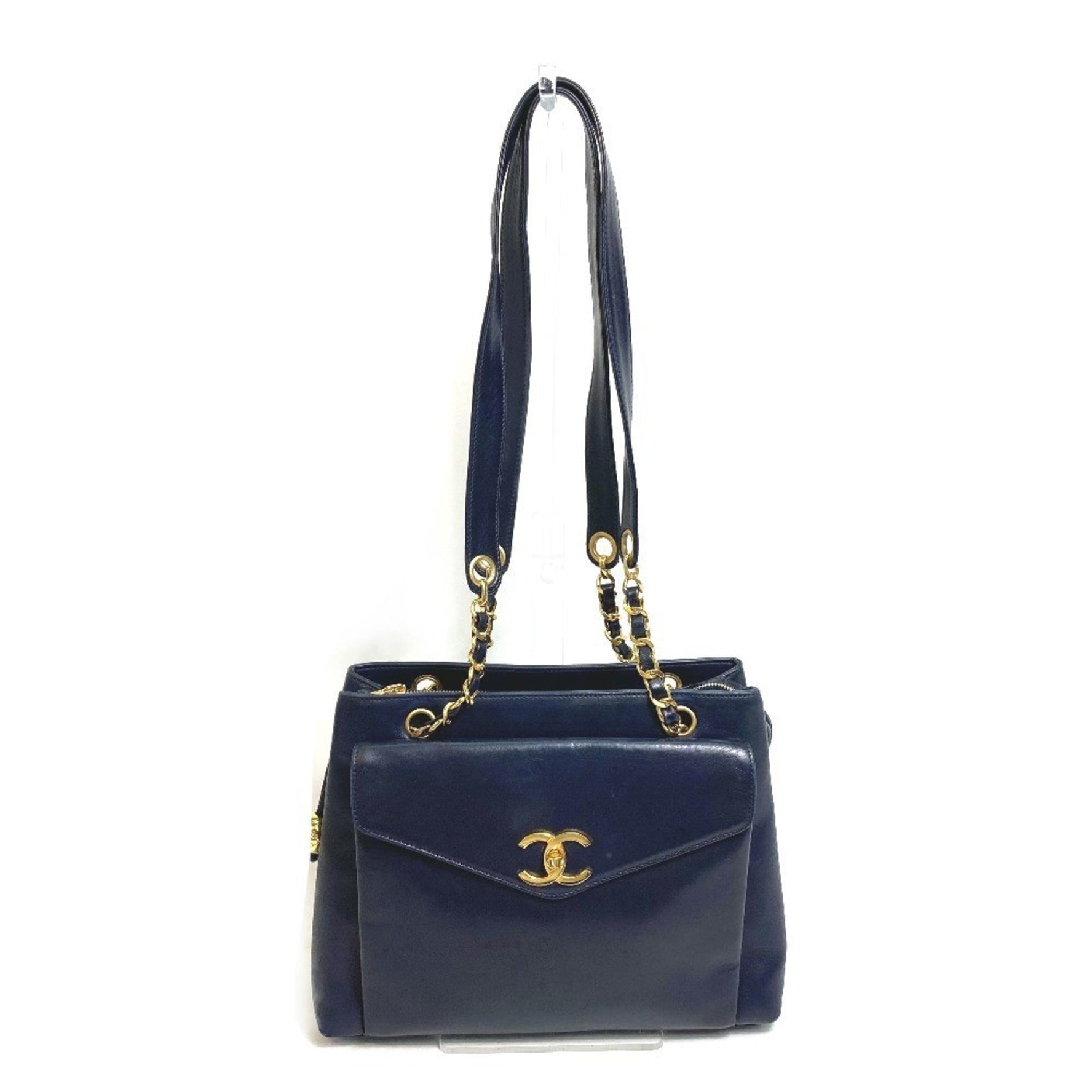 CHANEL CC Coco Mark Ball Chain Tote Bag Shoulder Lambskin