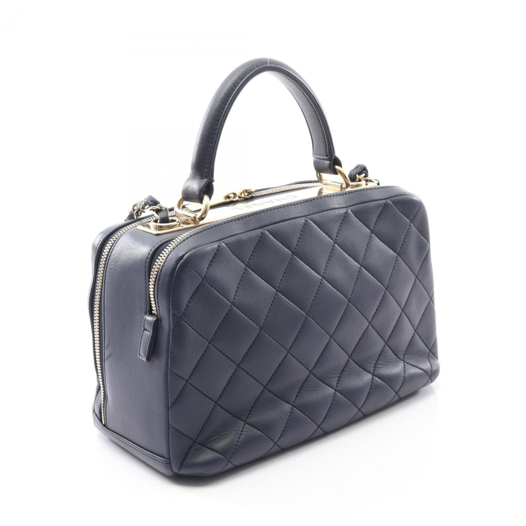 CHANEL Matelasse Bowling Bag Shoulder in Lambskin (Sheepskin) Blue