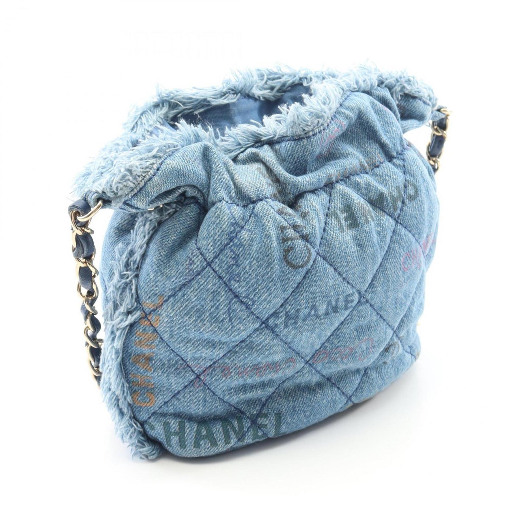 CHANEL Matelasse Small Bucket Bag, Shoulder Denim, Women's, Blue, AS3091