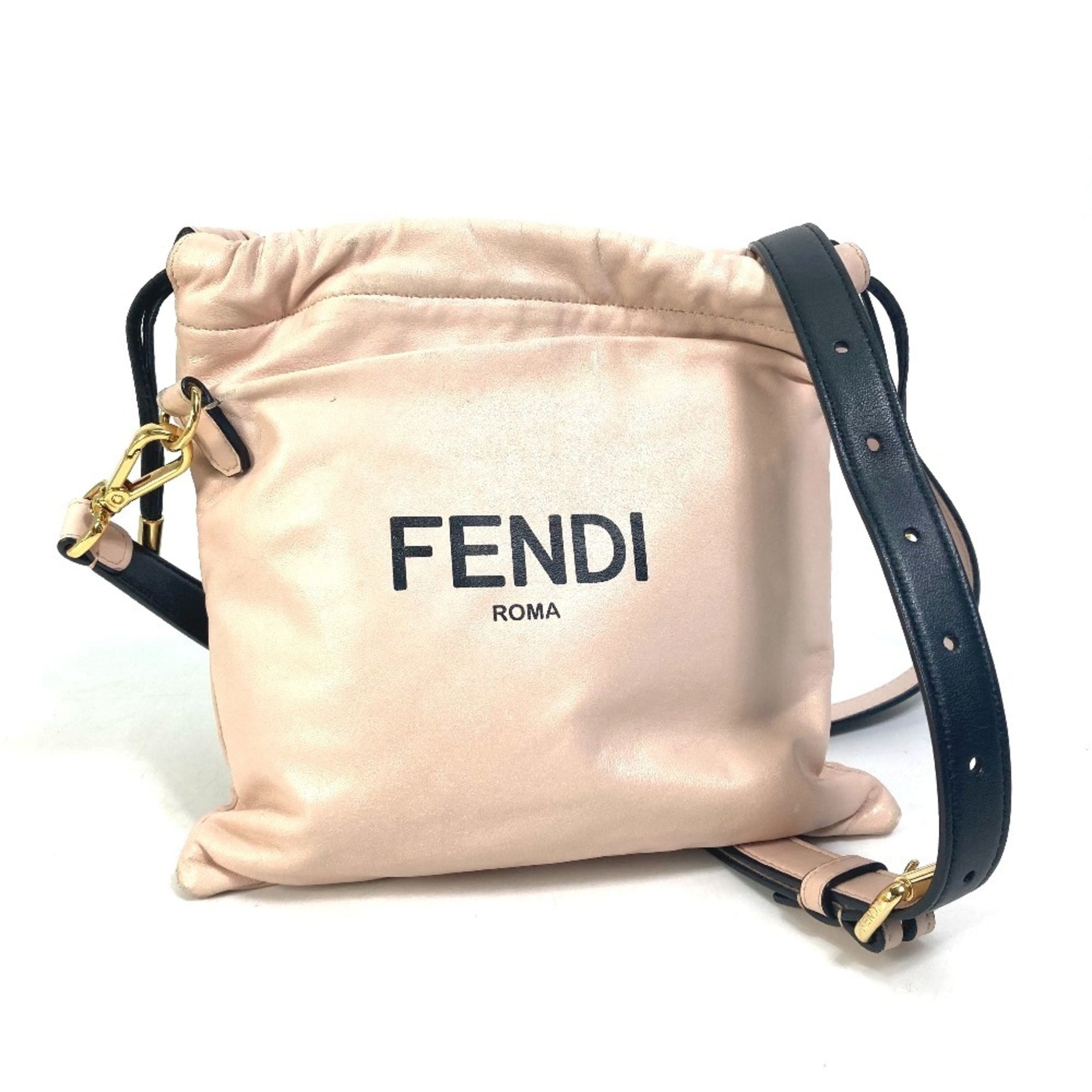 FENDI Drawstring Pouch/Pouch/Pack Slim Clutch Small Shoulder Bag Leather Pink