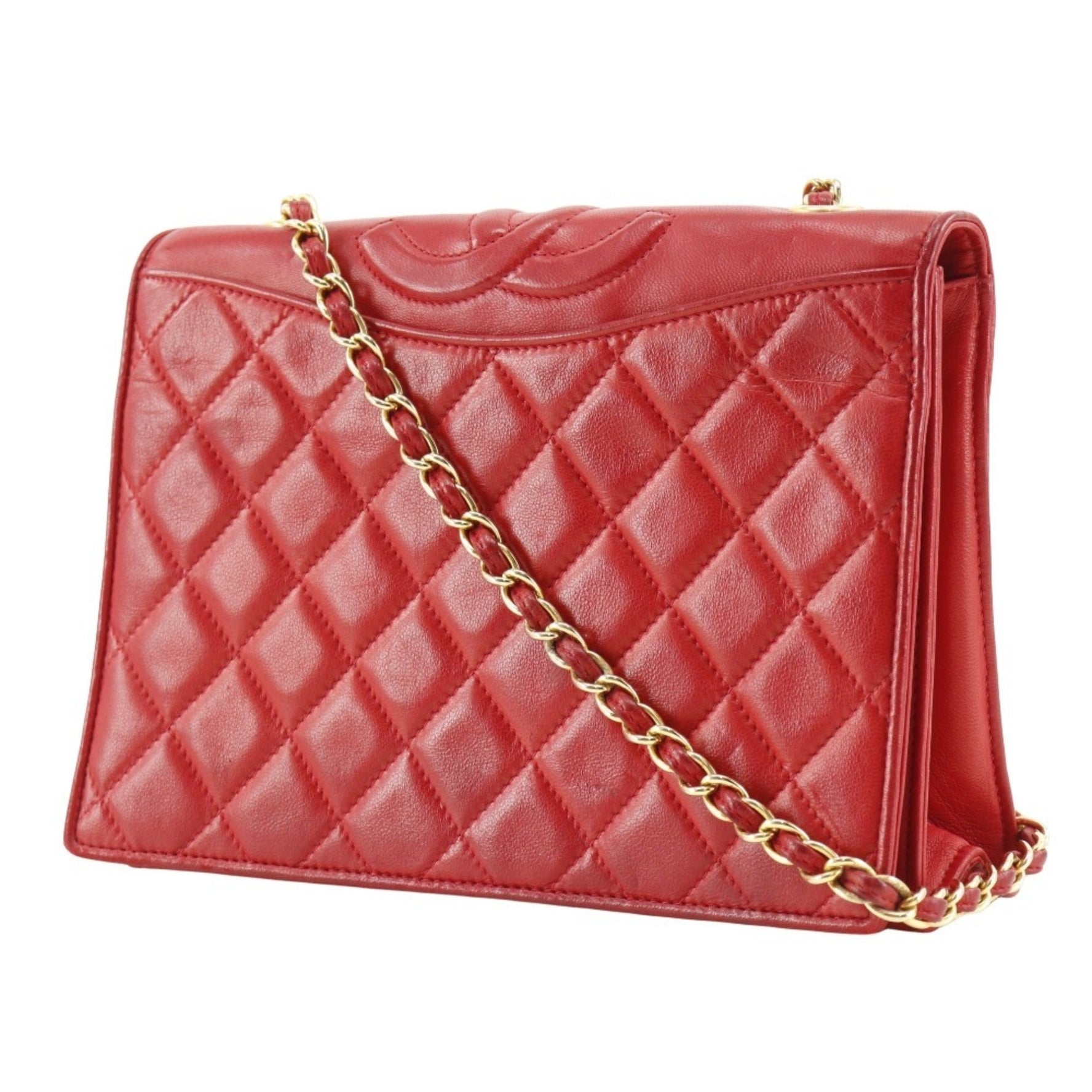 CHANEL Chain Shoulder Bag, Matelasse, Coco Mark, Lambskin, Red, ChainShoulder, Women's