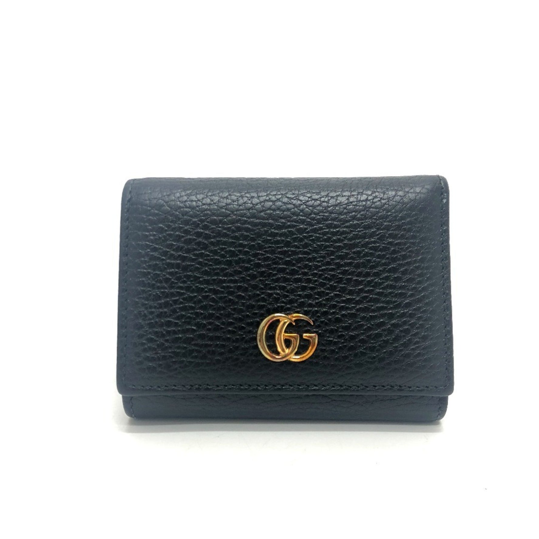 GUCCI GG Marmont Compact Wallet Coin Purse Tri-fold Leather Women's Black