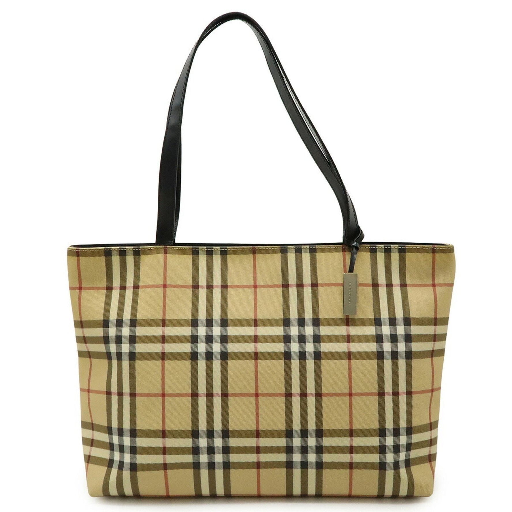 BURBERRY Nova Check Pattern Tote Bag Handbag PVC Leather Beige Black Red