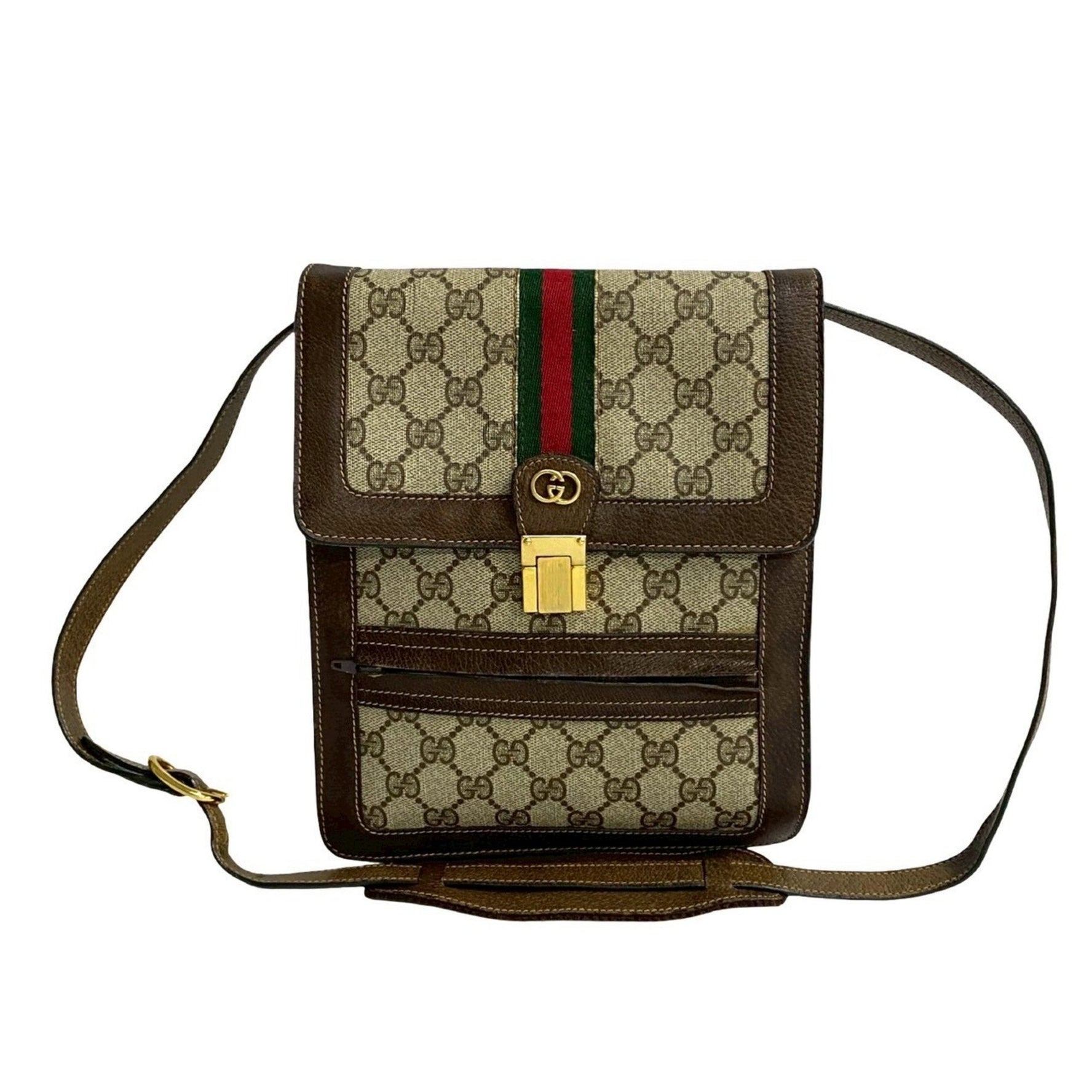 GUCCI Old Gucci Sherry Line GG Logo Hardware Leather Shoulder Bag Pochette Brown