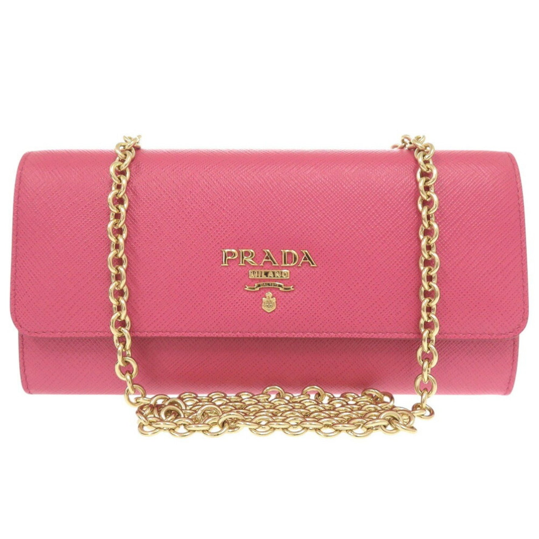 Prada 1DH002 Saffiano Leather Pink PEONIA Chain Wallet Long 1625PRADA