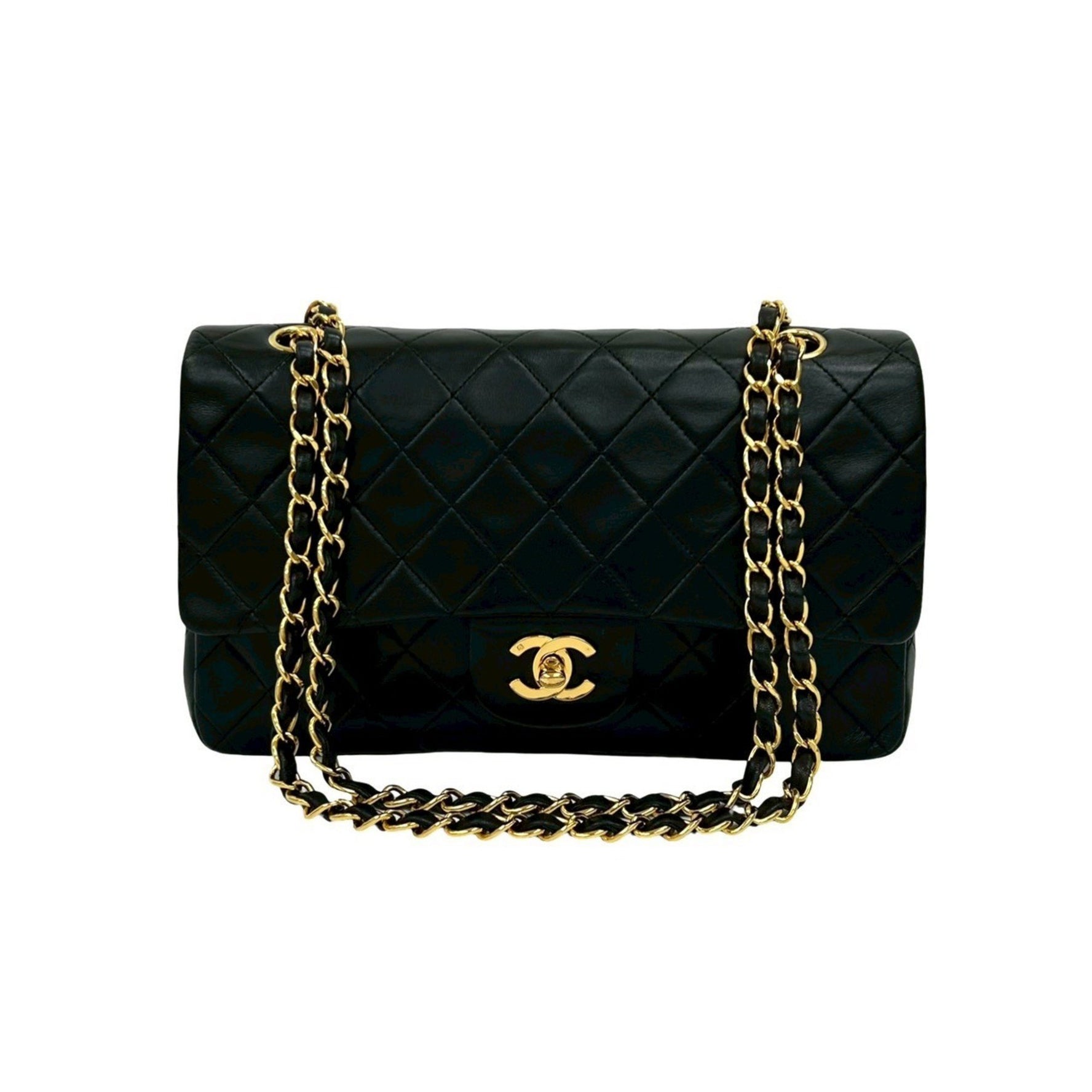 CHANEL Matelasse Double Flap Coco Mark Lambskin Leather Chain Shoulder Bag