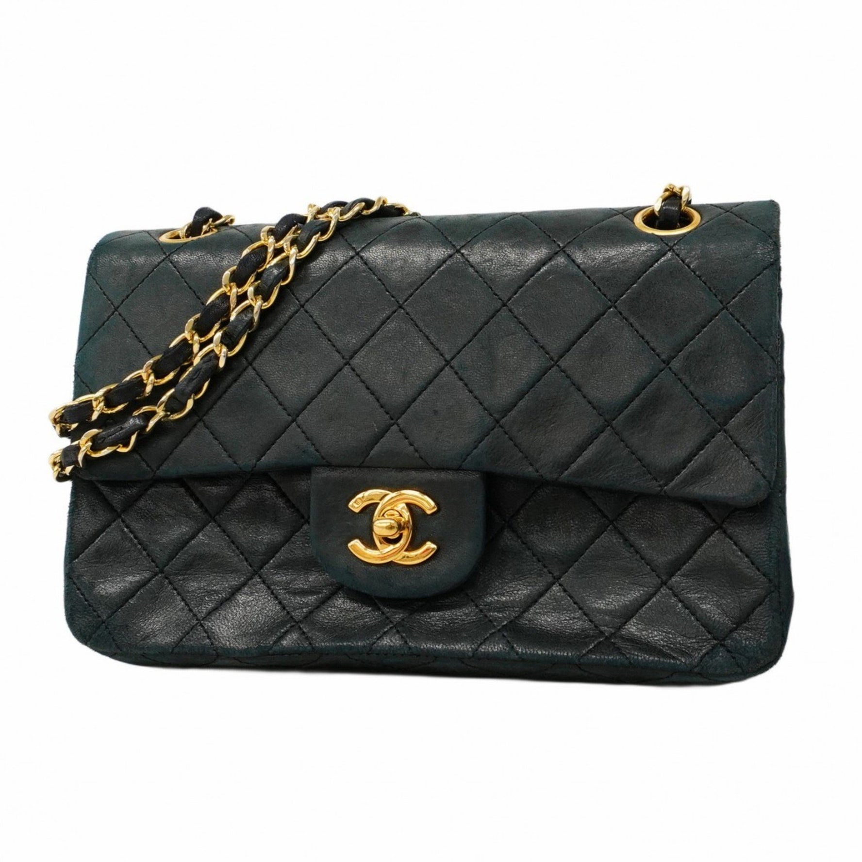Chanel Matelasse Shoulder Bag with Double Flap and Chain, Lambskin, Black, Women's